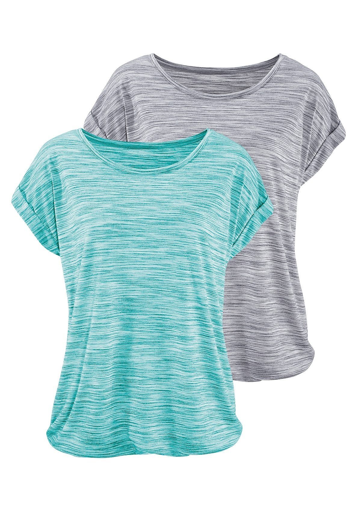mit Struktureffekt T-Shirt (2er-Pack) farbigem Beachtime