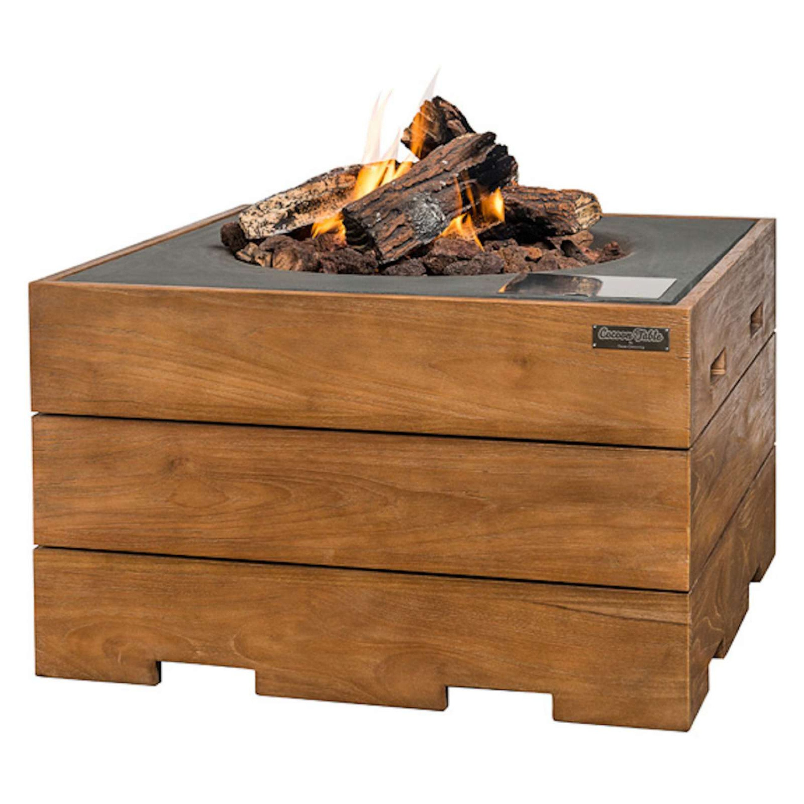 Happy Cocooning Feuertisch Happy Cocooning Mania Teakwood Feuertisch Quadratisch Schwarz Inkl.