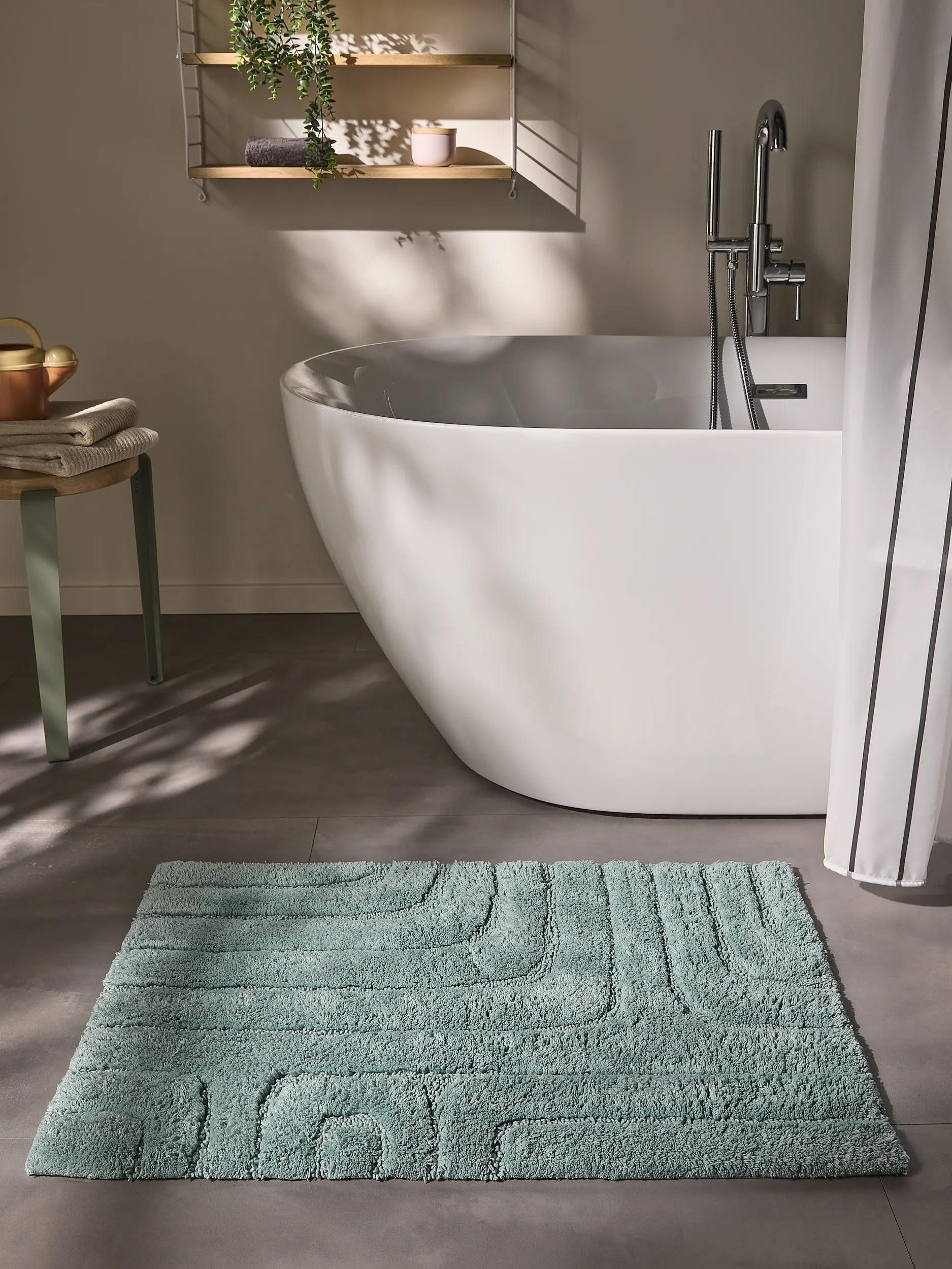 benuta Badematte Dan, Höhe 11 mm, Baumwolle, rechteckig, 100% Baumwolle, handgeknüpft, Geometrisch, Contemporary, Badezimmer