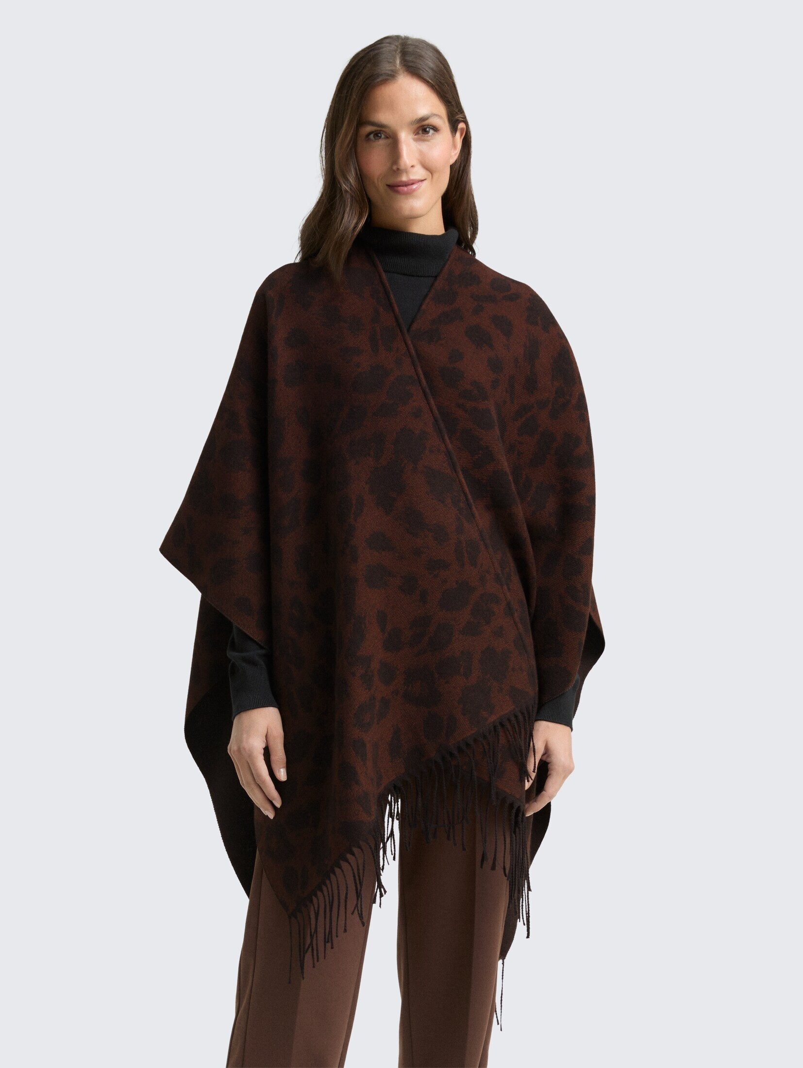 TOM TAILOR Strickponcho Accessoire Cape mit Leo-Print