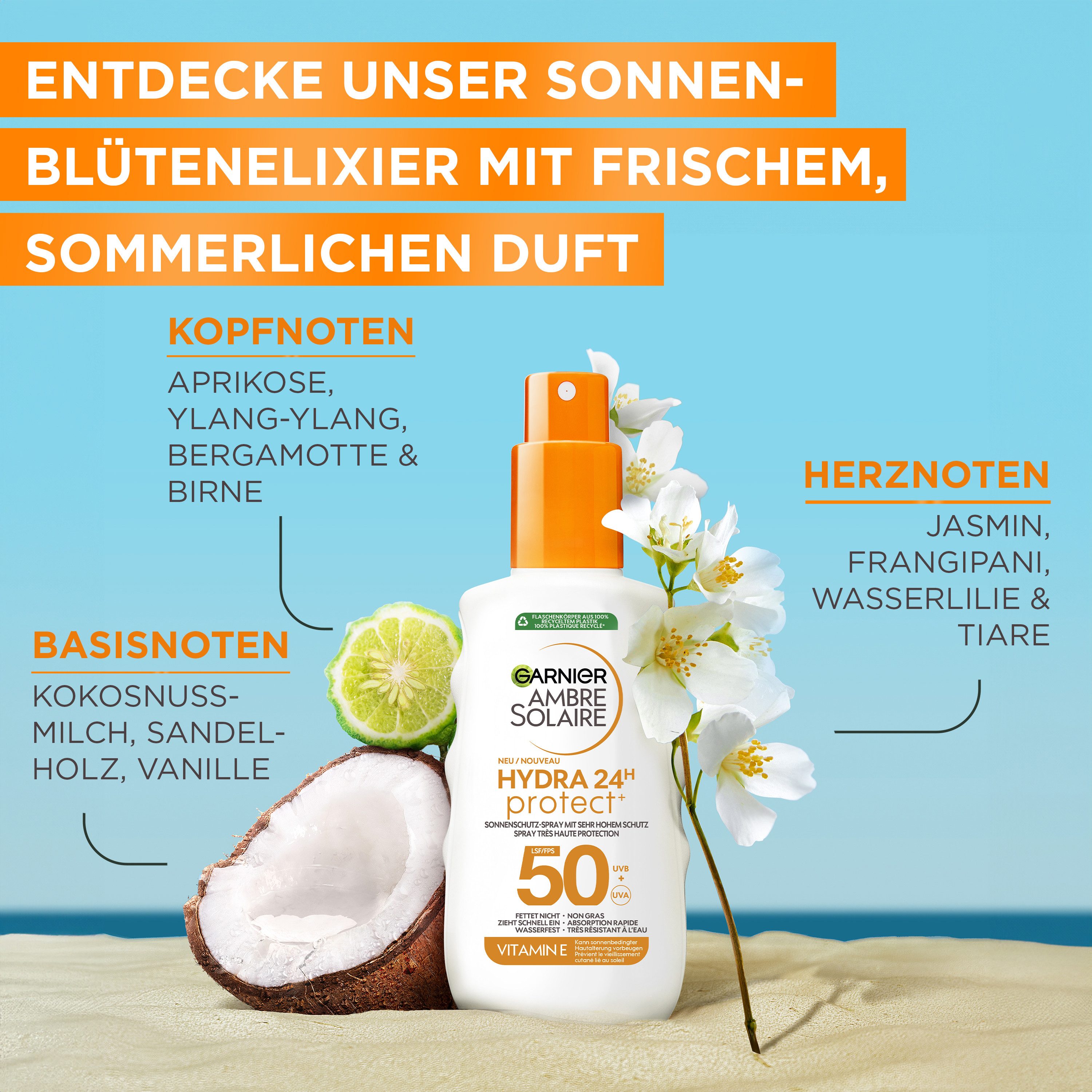 GARNIER Sonnenschutzspray AMBRE SOLAIRE HYDRA 24H, mit LSF 50, Spray-Textur, für Körper und Gesicht, wasserfest – Bild 4 von 5