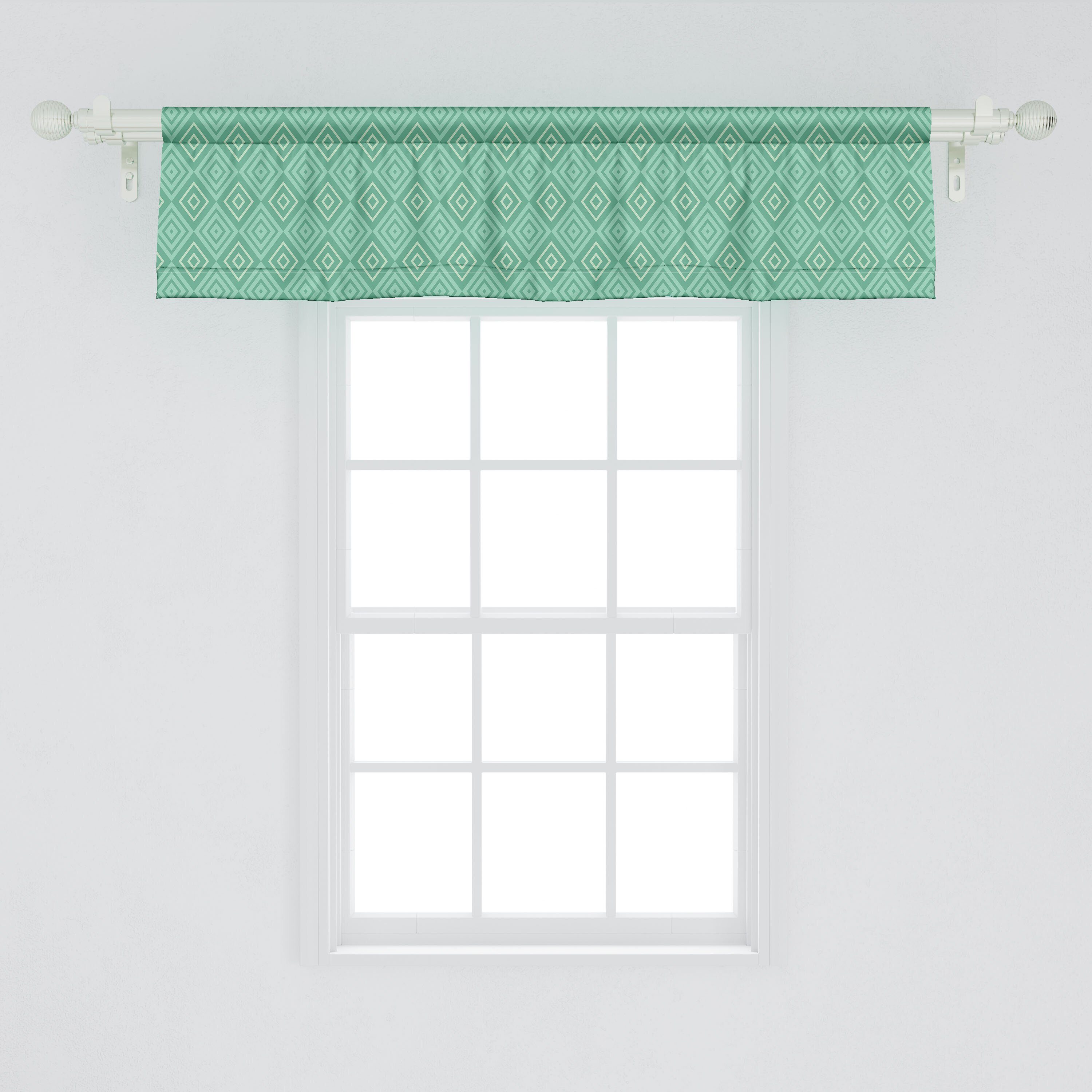 Scheibengardine Vorhang Volant Stangentasche, mit Dekor Quadrat-Muster für Minze Verschachtelte Schlafzimmer Küche Abakuhaus, Microfaser