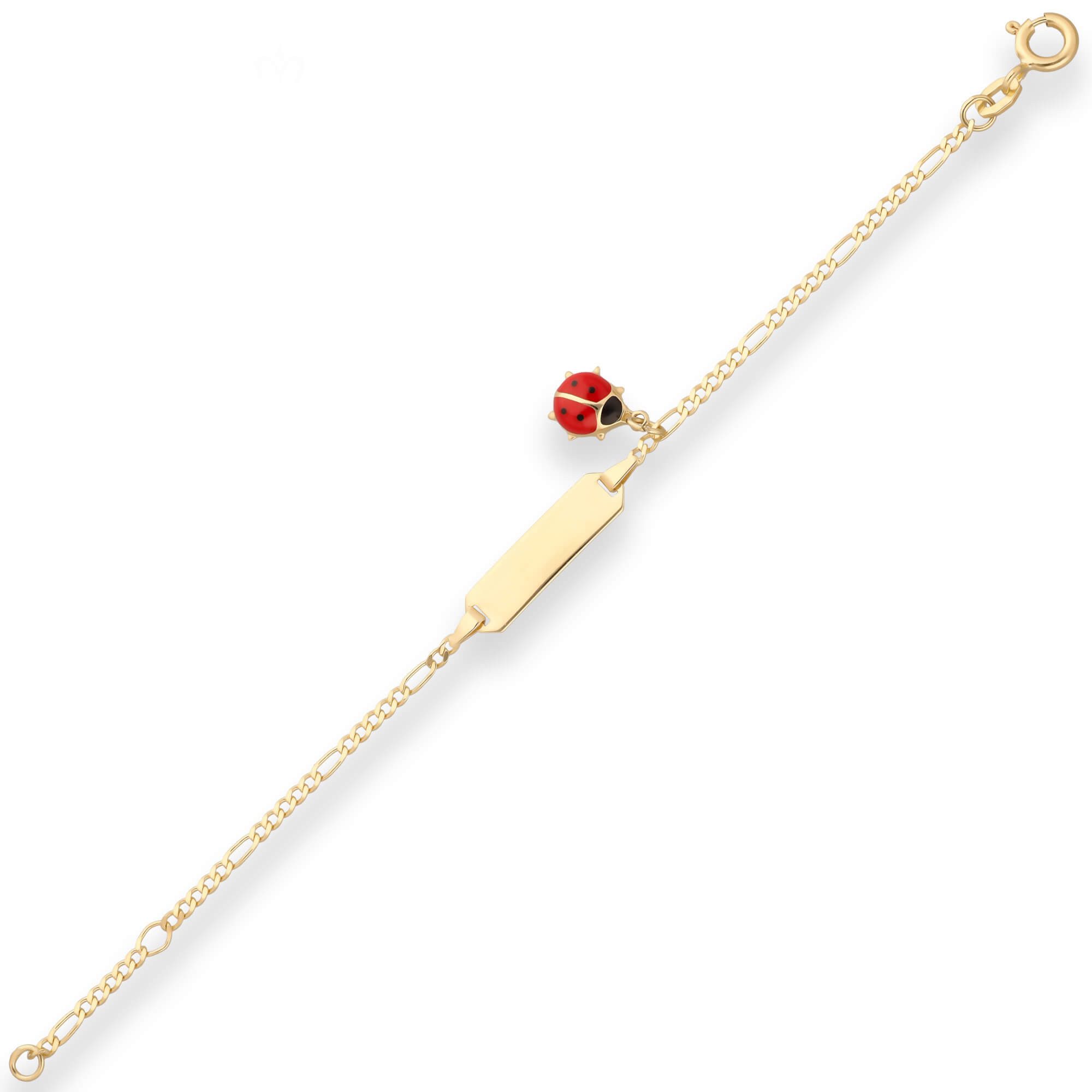 Schmuck Krone Goldarmband Id-Armband Figarokette diamantiert Marienkäfer 585 Gelbgold, Gold 585