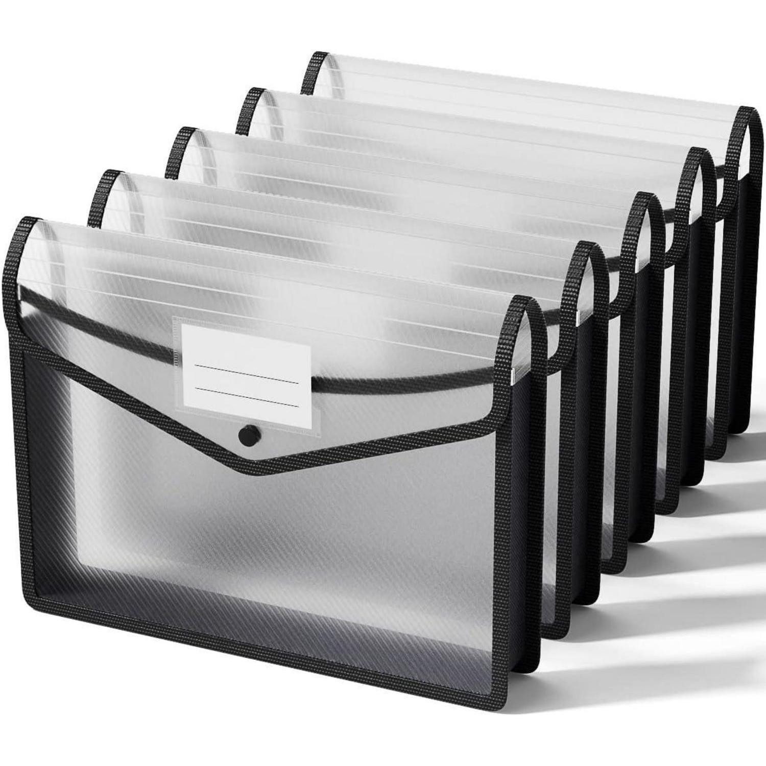 LuxusKollektion Fächermappe A4 Kunststoff-Aktenordner ohne Unterteilung transparent Schwarz 5 Stk