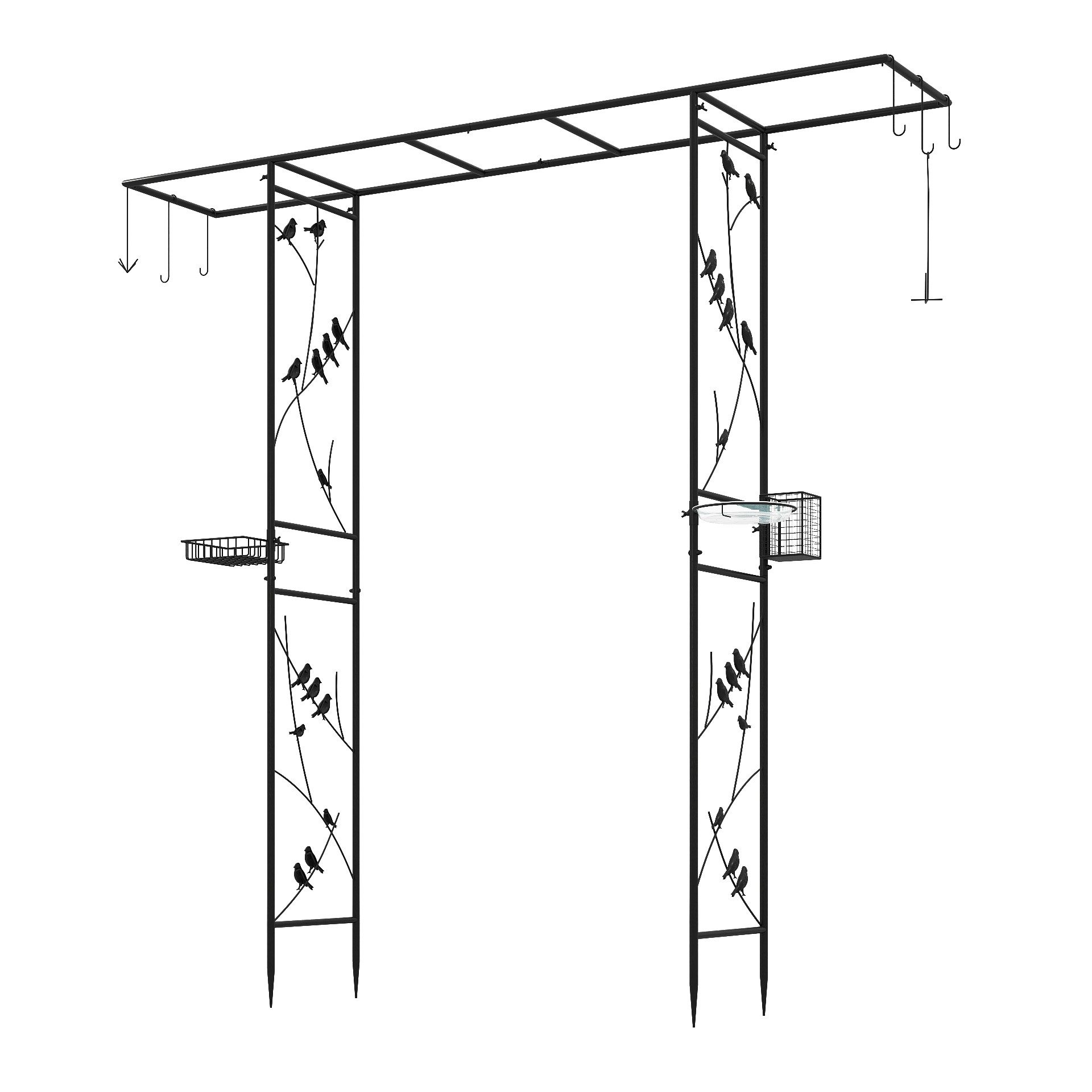 COSTWAY Rosenbogen, 1 St., Torbogen Metall, Gartenbogen mit Vogelfutterstation, 212x40x213 cm