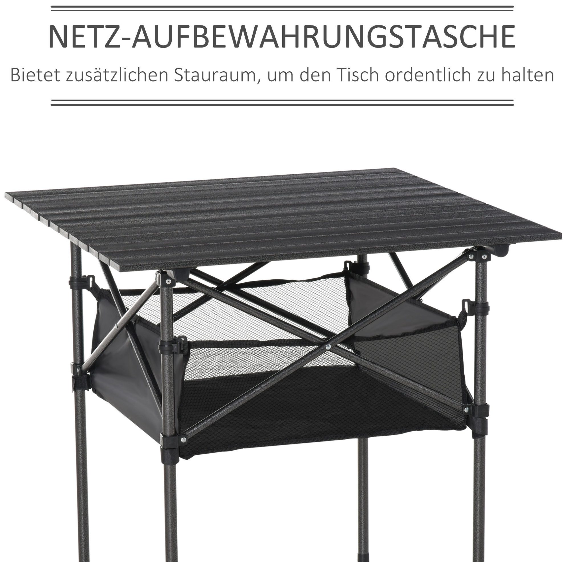 REDOM Campingtisch Faltbarer Campingtisch Aluminium 70x70x69 cm mit Netztasche Schwarz (Packung, 1-St., Kompakter Gartentisch leicht und schnell aufbaubar), Tragbarer Outdoor Klapptisch für Camping, Balkon und Terrasse