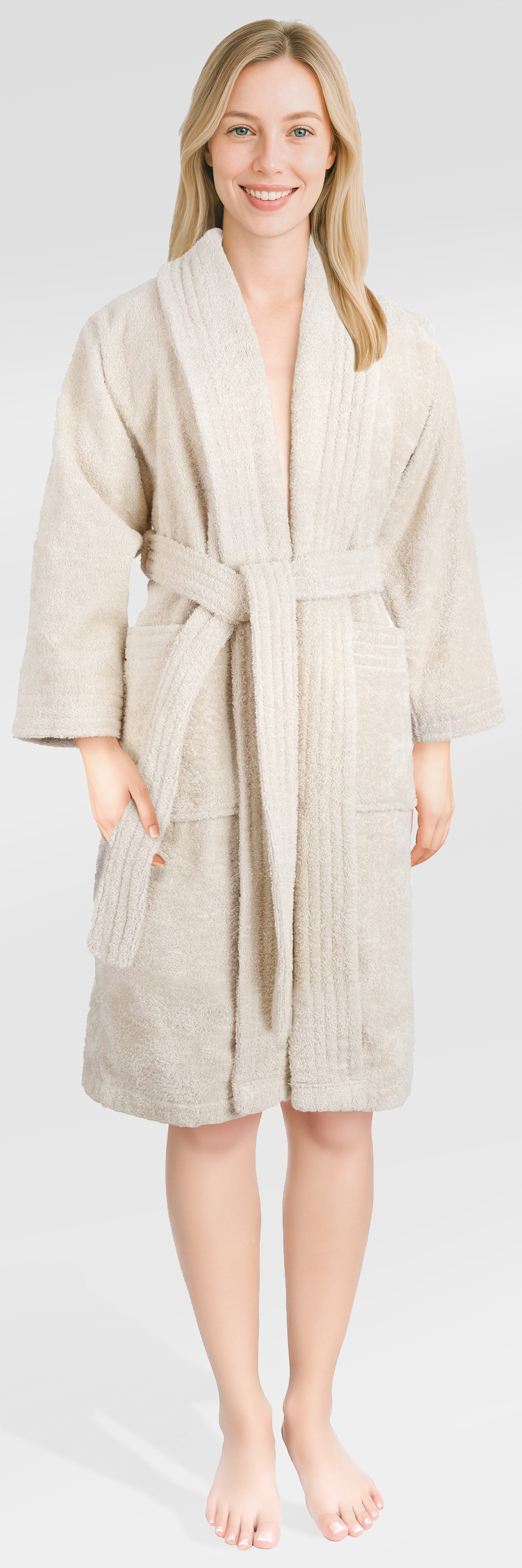 HAMMETEX Damenbademantel Ren, 100% Baumwolle, Langform, Baumwolle, Schalkragen, Gürtel, 380 g/m² Frottee Bademantel mit Taschen – Saugfähig & Weich