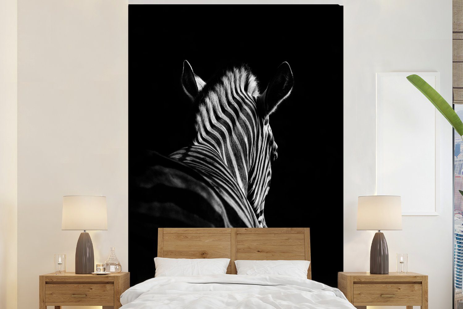 MuchoWow Fototapete Zebra - Tier - Schwarz und weiß - Wildtiere, Matt, bedruckt, (3 St), Montagefertig Vinyl Tapete für Wohnzimmer, Wandtapete