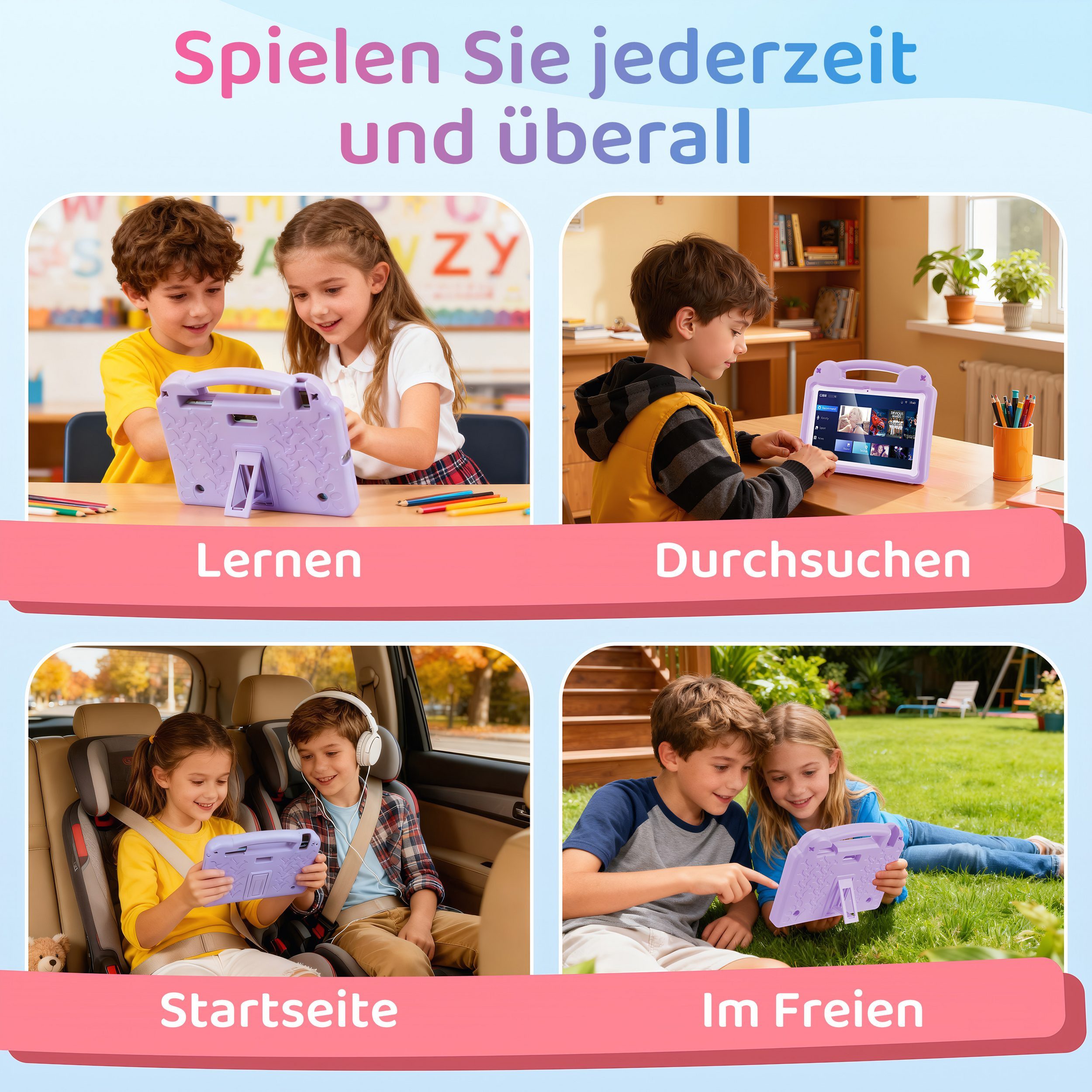 LETGOSPT Kinder Tablet mit Hülle, Android 15 Octa Core 64GB Expand 1TB HD IPS Tablet (10.1", 64 GB, Quad Core, 2.4G+5G, WiFi, WiFi 6 BT 5.0, Google Kids Space, Gemini AI, mit Stylus Tasche Sticker)