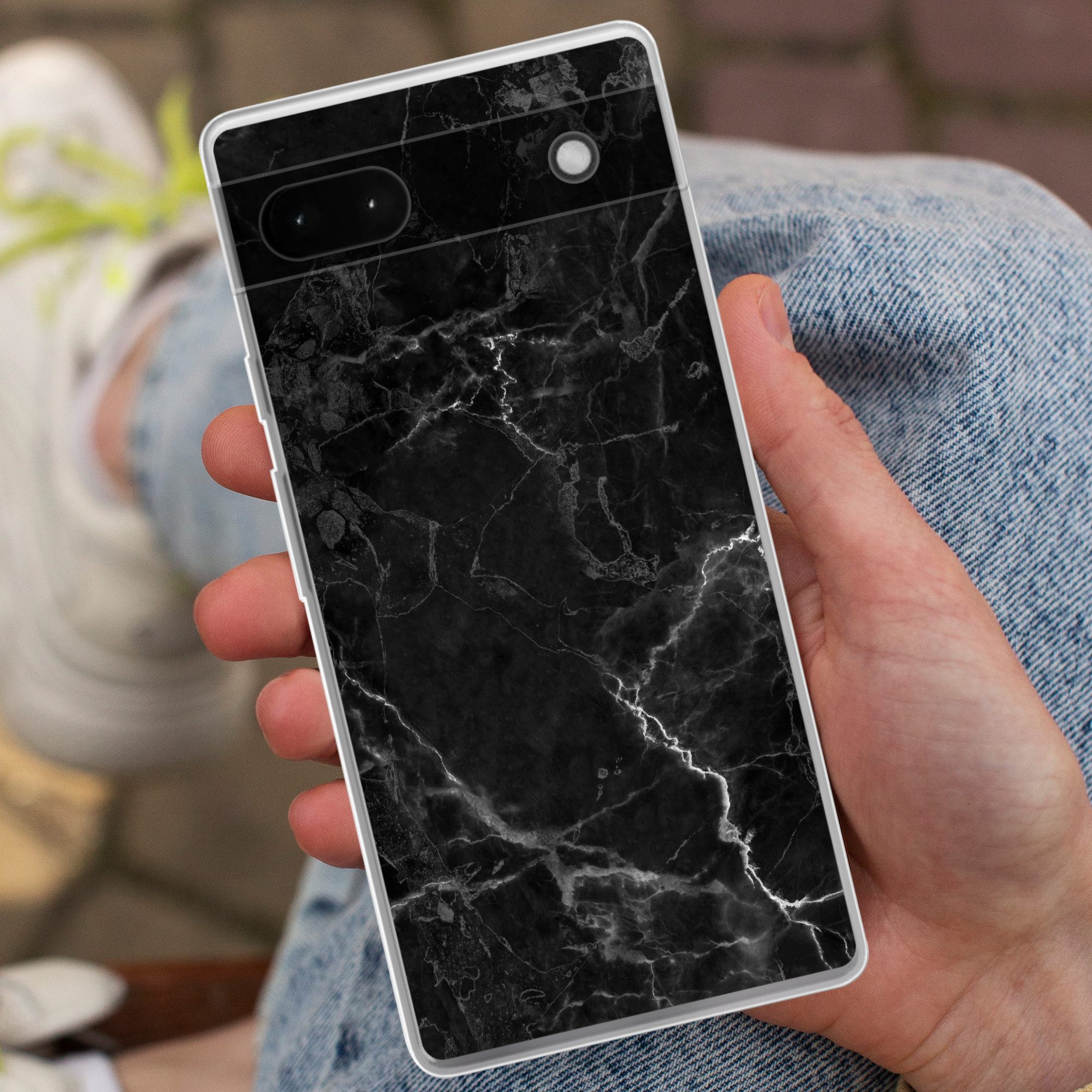 MuchoWow Handyhülle für Google Pixel 6a Marmor - Schwarz - Weiß - Textur - Marmoroptik, Phone Case, Silikon, Schutzhülle Dünn