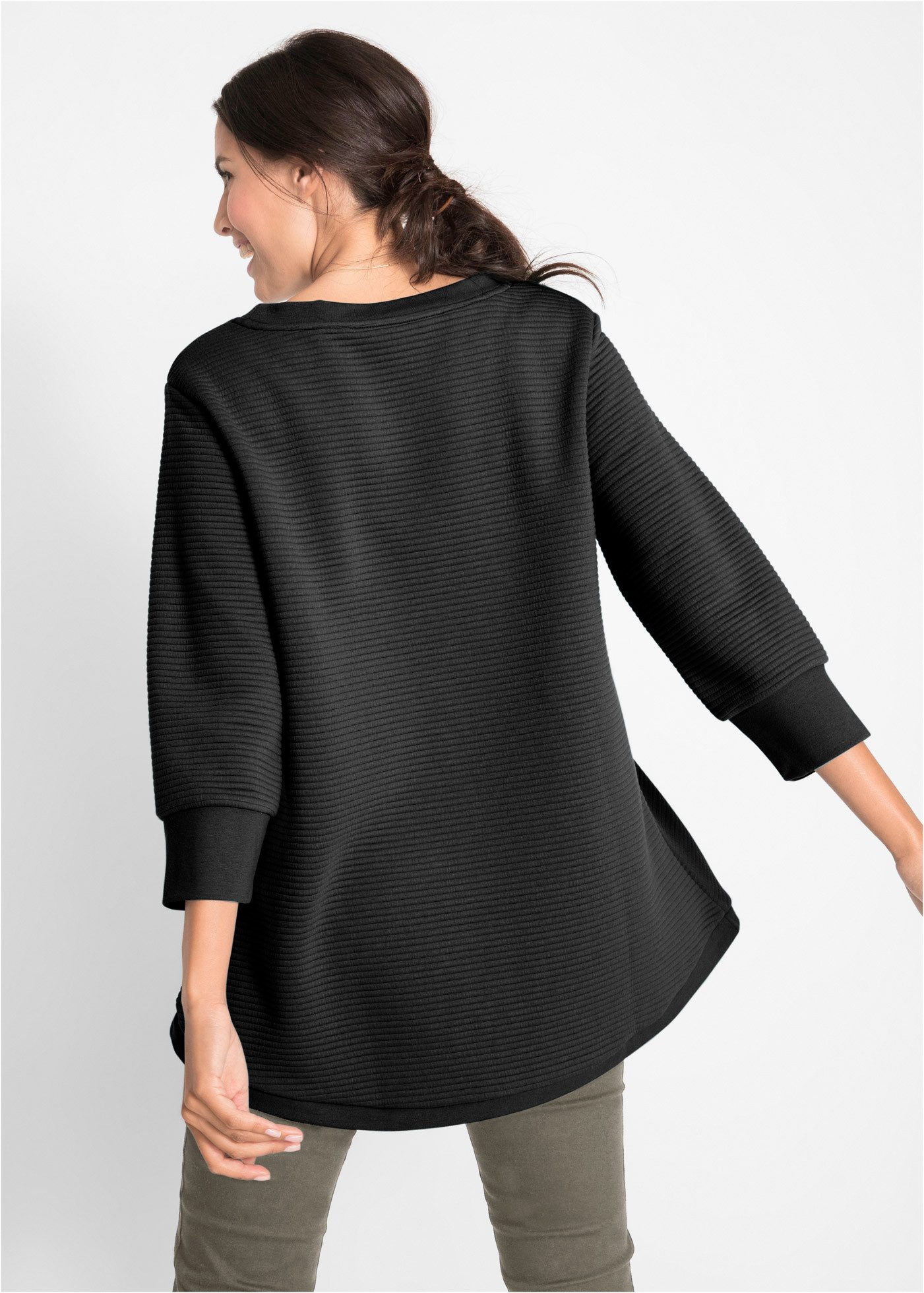 bonprix Sweatshirt langer Schnitt, mit U-Bootausschnitt, mit Ballonärmeln