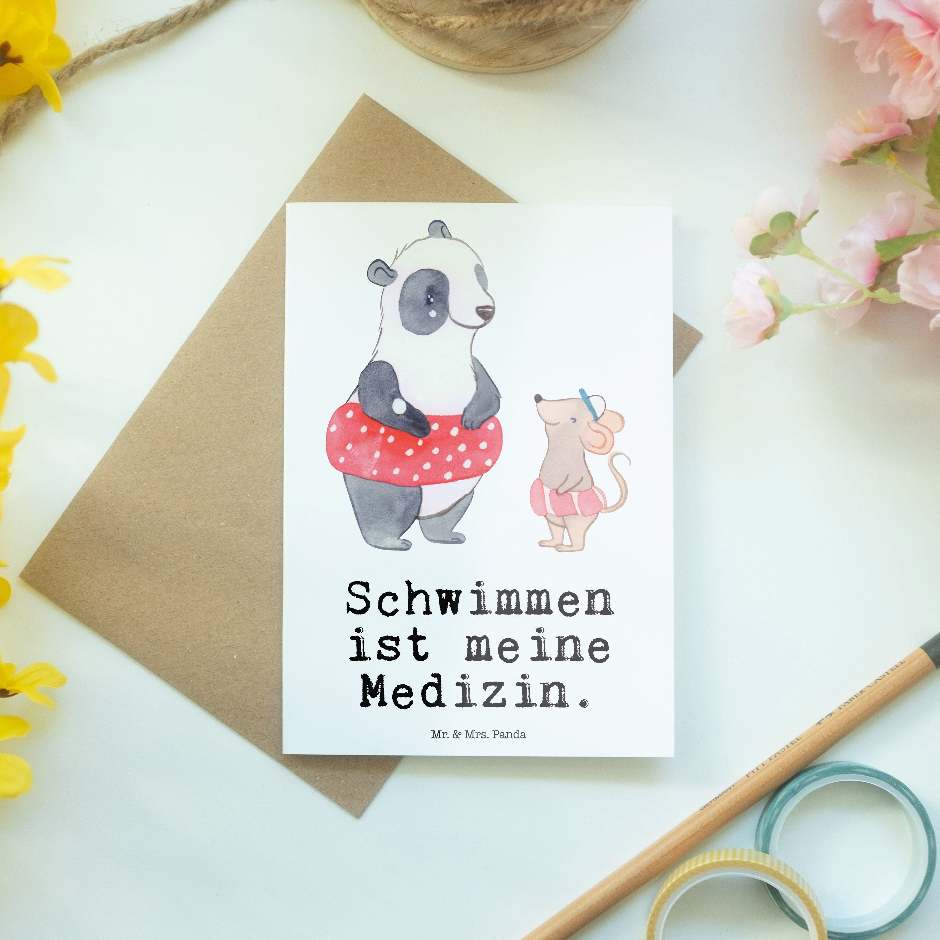 Medizin Schwimmen - & Auszeichnung, - Geschenk, Mrs. Mr. Danke, Sport Otter Grußkarte Weiß Panda