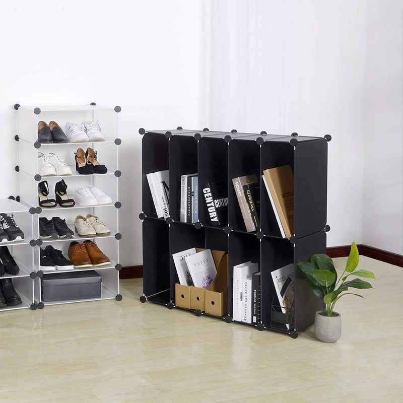 Woltu Schuhkommode, DIY Schuhschrank mit Tür, 10 Fächer aus Kunststoff