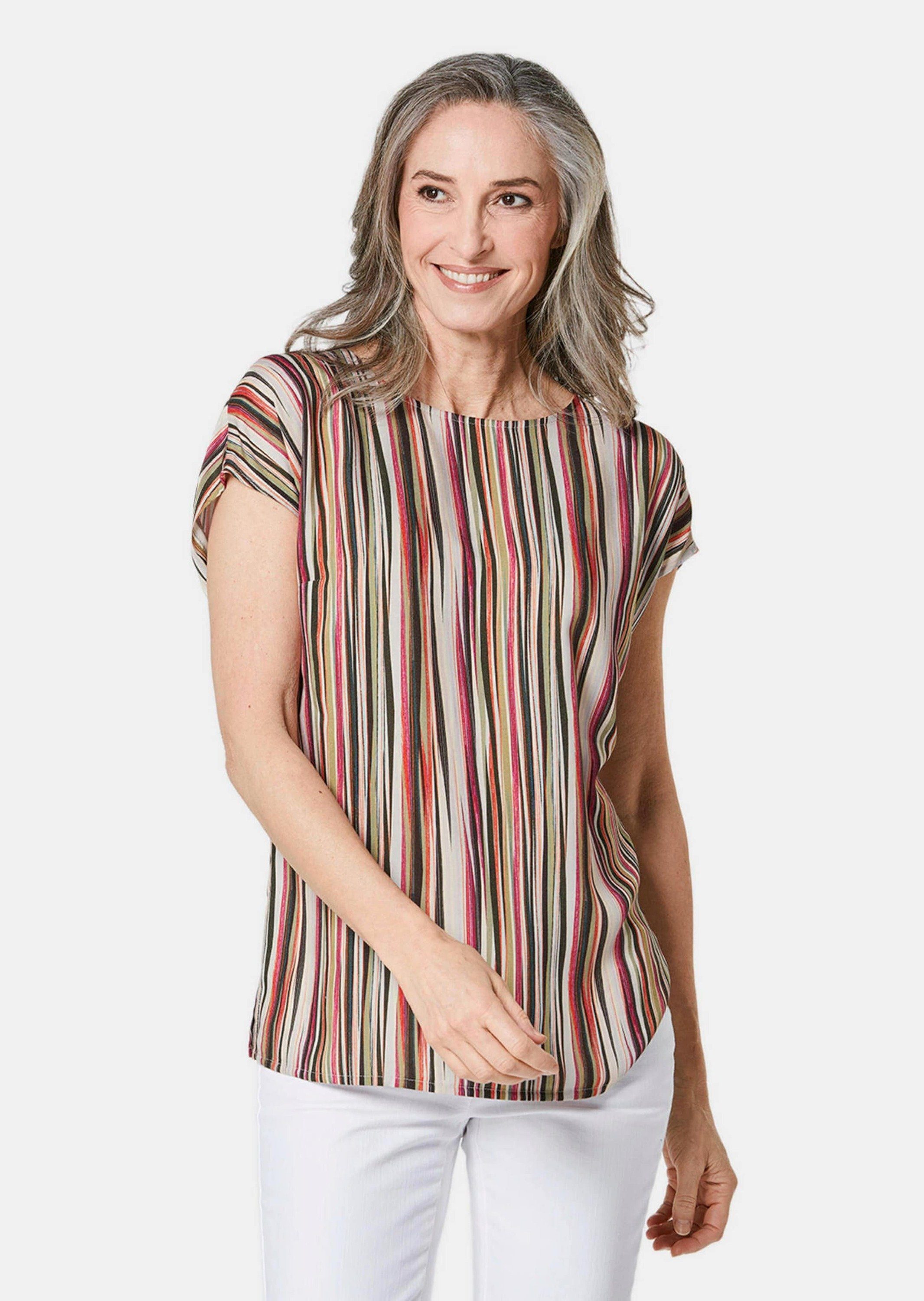 GOLDNER Druckbluse Kurzgröße: Druckbluse mit Streifendruck günstig online kaufen