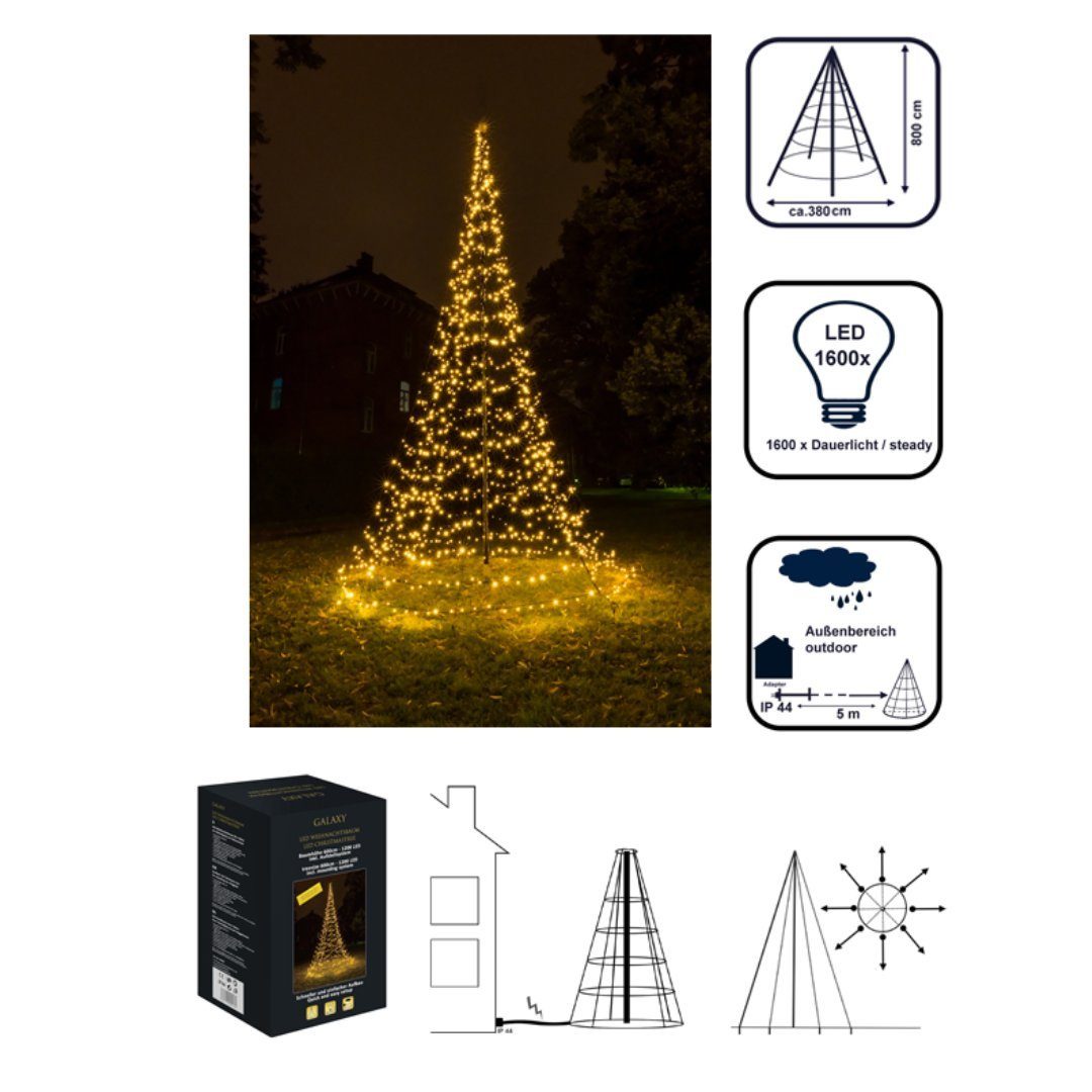 Tannenbaum 800 Fahnenmast am Led cm FHS Künstlicher zum Galaxy Weihnachtsbaum Aufhängen