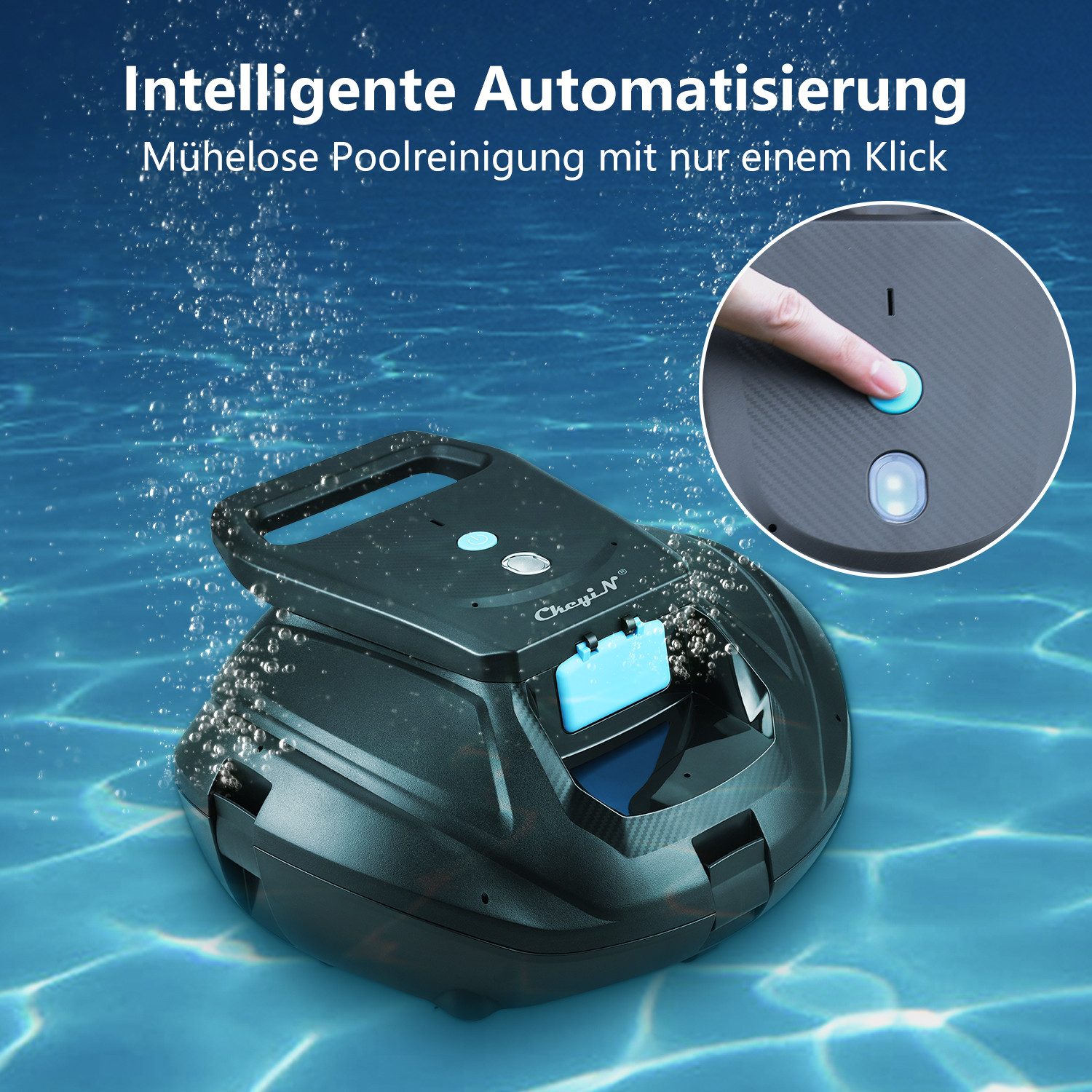 CkeyiN Poolroboter Kabelloser Poolreinigungsroboter 5000mAh-Akku 110 Min Laufzeit, für Flachbodenpool, Autonome Planung von Reinigungsrouten