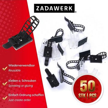 ZADAWERK Kabelbinder Kabelklemme (Schwarz, 50-St., Clips und Schrauben) selbstklebende Kabelhalter