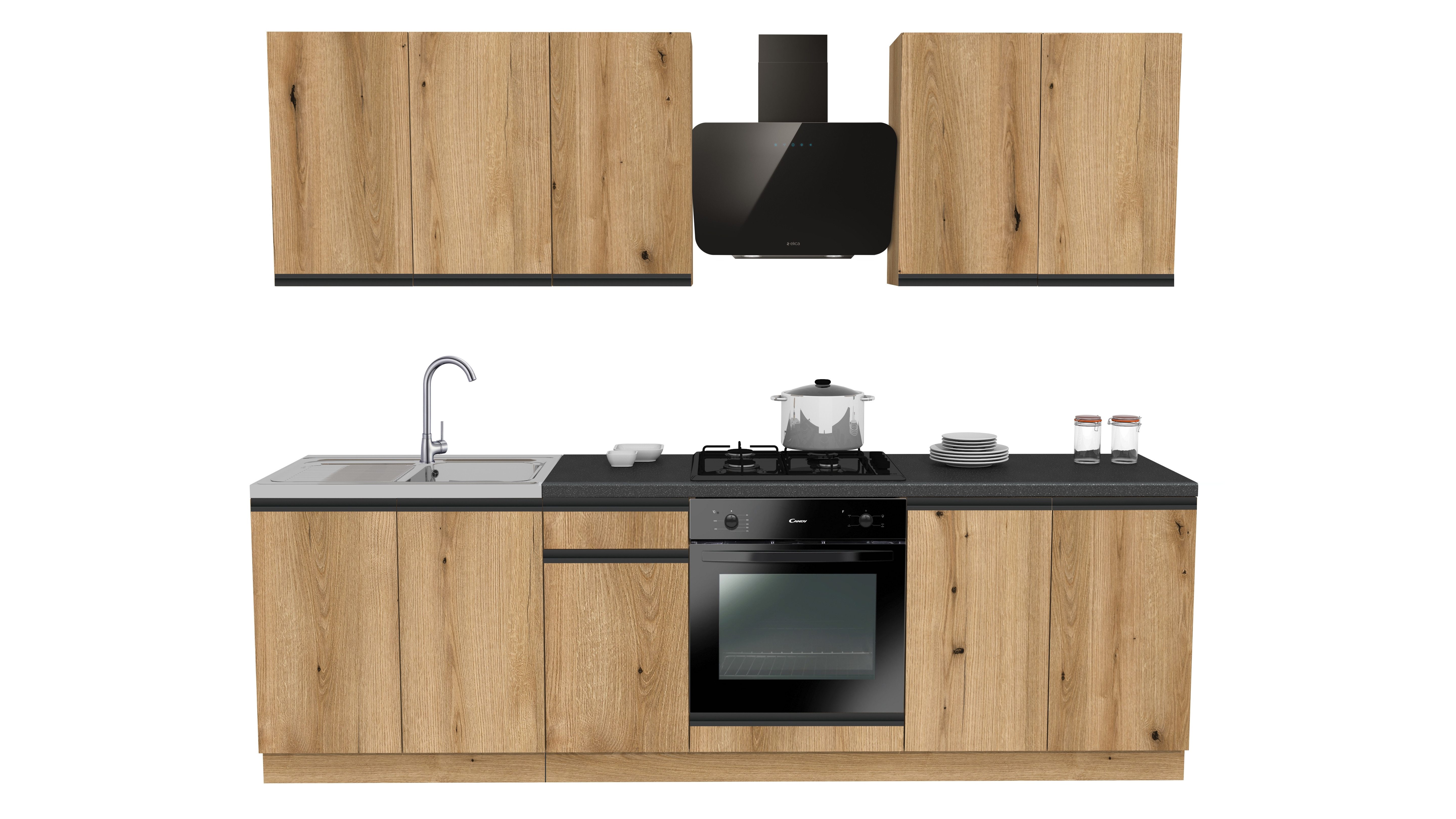 ROYAL24_MARKT Küchenzeile - SIMPLY Z17 260 cm - Eiche, (Komplett Set), Edles Material - Zeitlos - Elegant