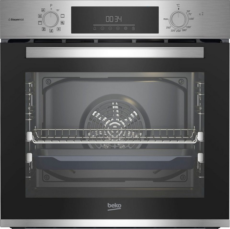 BEKO Einbaubackofen BBIS12301XE, mit 2-fach-Teleskopauszug, SteamShine,  SteamAdd Dampffunktion, Multifunktionsofen mit 9Heizarten