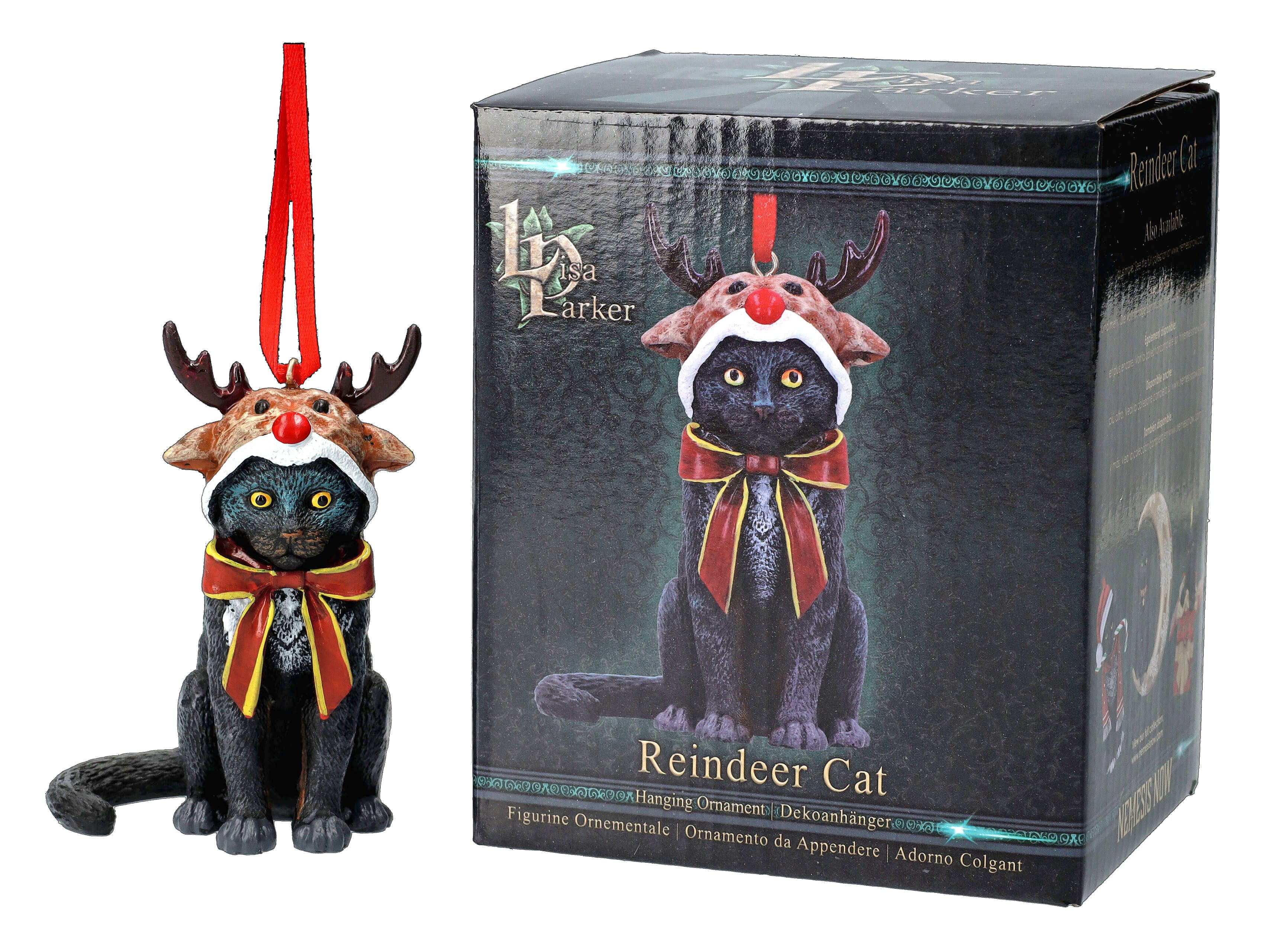 Figuren Shop GmbH Christbaumschmuck Christbaumschmuck - Katze als Rentier - Figur Weihnachtsbaumschmuck (1-tlg)