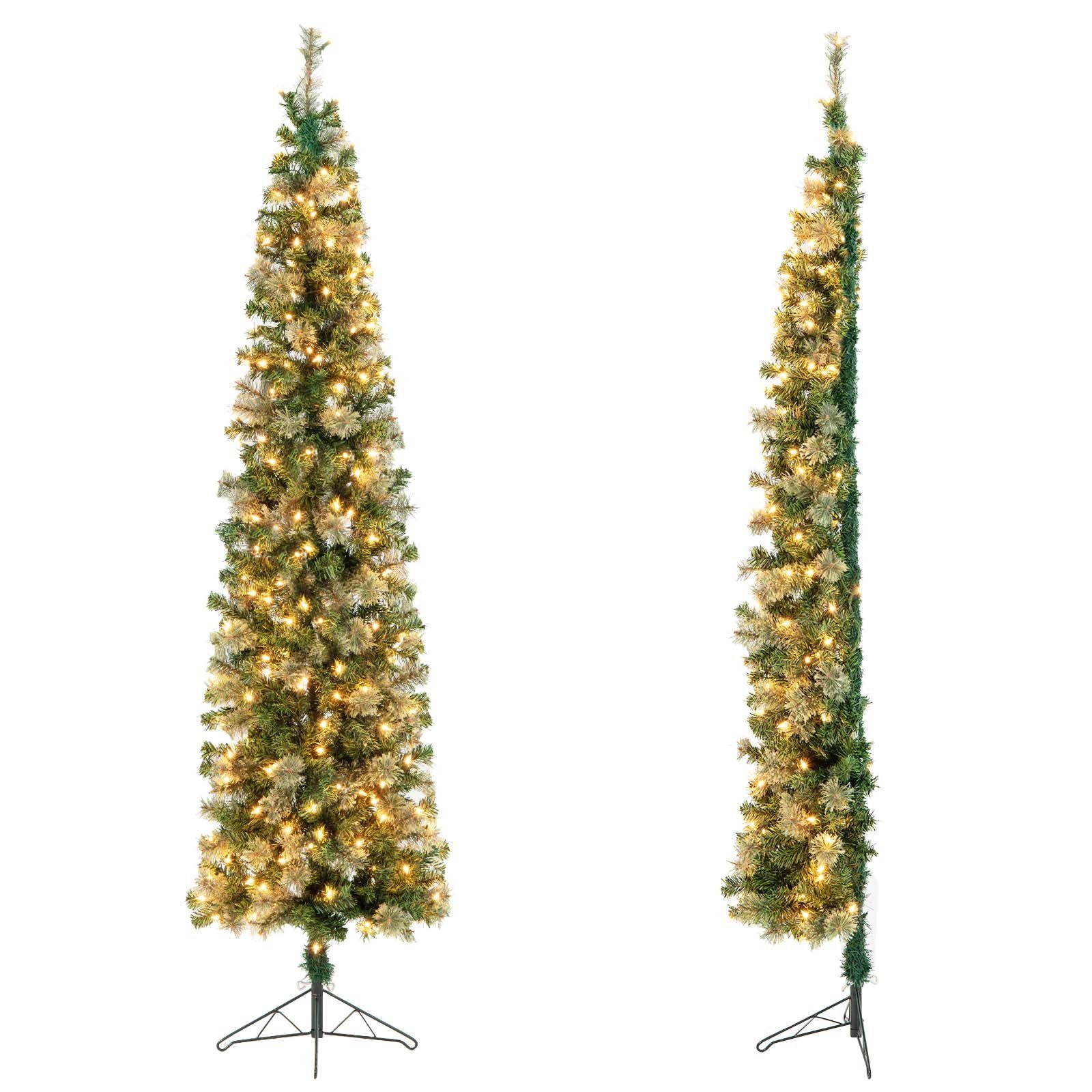 COSTWAY Künstlicher Weihnachtsbaum, 210cm Halber Tannenbaum mit 150 LEDs