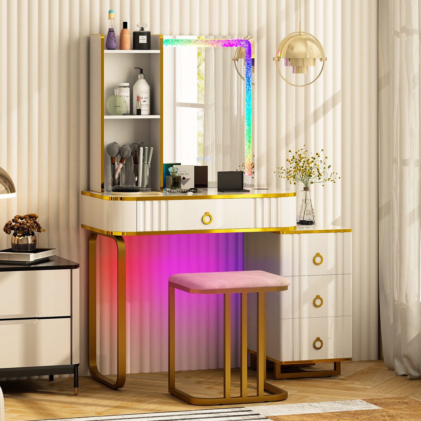 COSTWAY Schminktisch, mit 14 dimmbaren LED-Leuchten, günstig online kaufen
