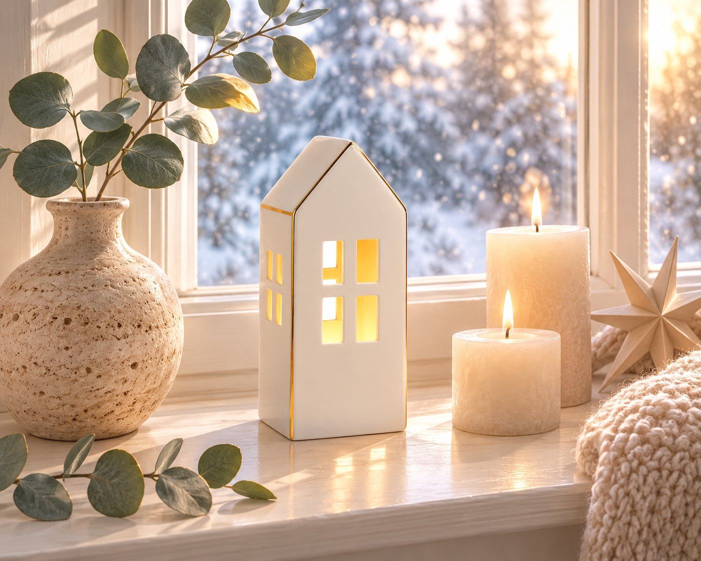 Wurm LED-Dekofigur LED Porzellan Lichthaus Weiß Gold 15 cm Weihnachtsdeko Dekohaus