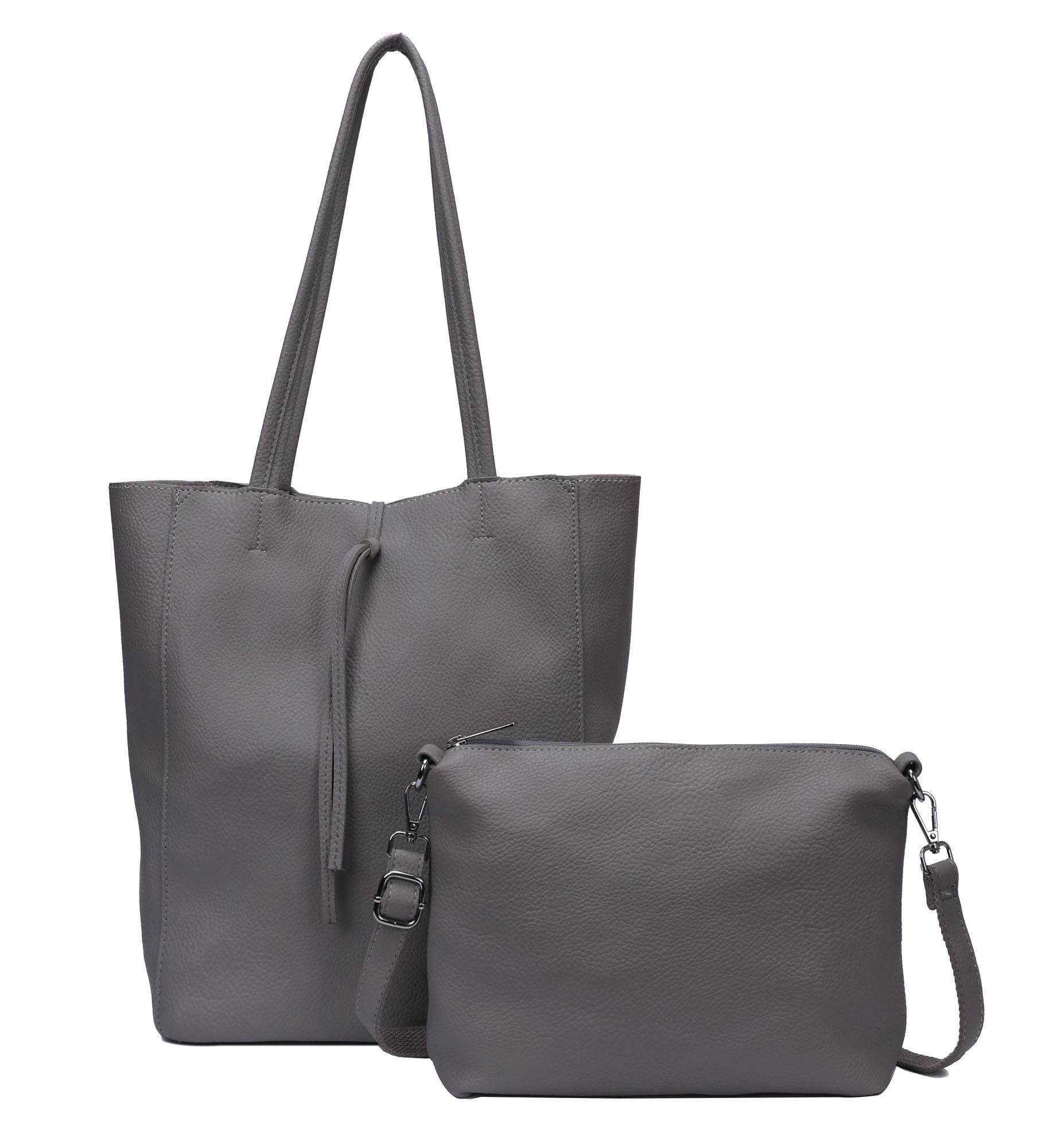 ITALYSHOP24 Schultertasche SET 2in1 Damen Tasche Umhängetasche XXL Сумки для покупок, Leichtgewicht Hobo + Crossbody Bag / Schmucktasche