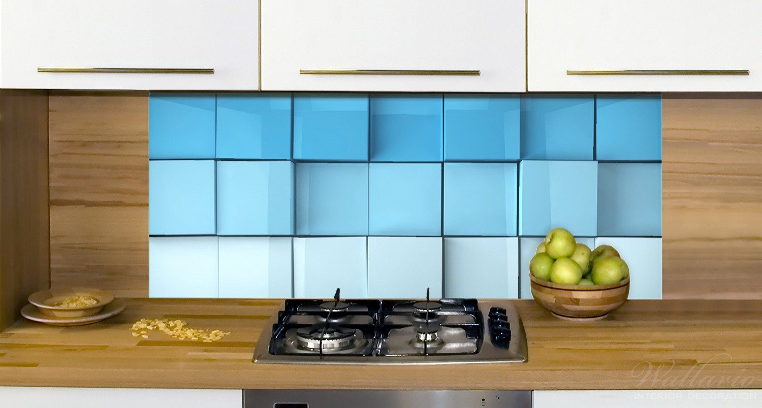 Wallario Blau-weiße Küchenrückwand Muster, (1-tlg) Schachteln Kisten