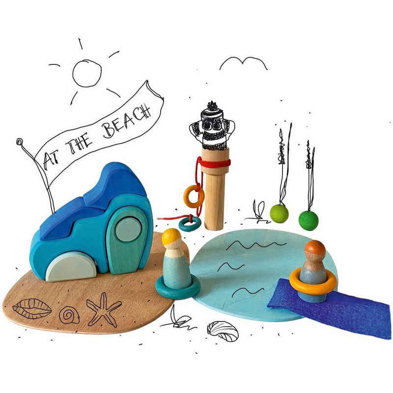 GRIMM´S Spiel und Holz Design Spielbausteine Spielwelt Meeresrauschen Holzspielzeug 20 Teiliges Set Spielfiguren
