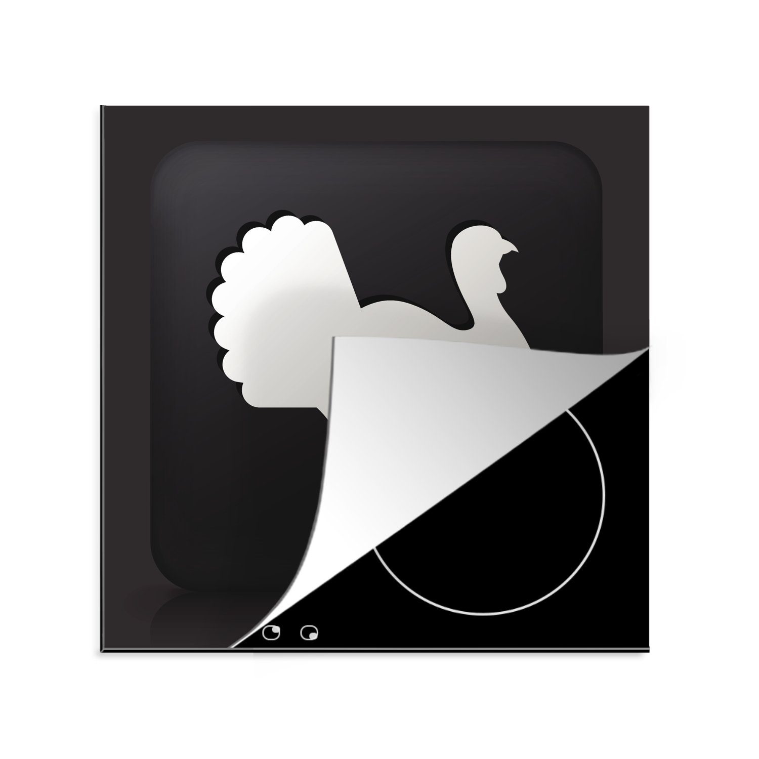 MuchoWow Herdblende-/Abdeckplatte Eine Illustration eines Truthahns auf schwarzem Hintergrund, Vinyl, (1 tlg), 78x78 cm, Ceranfeldabdeckung, Arbeitsplatte für küche | Herdabdeckplatten