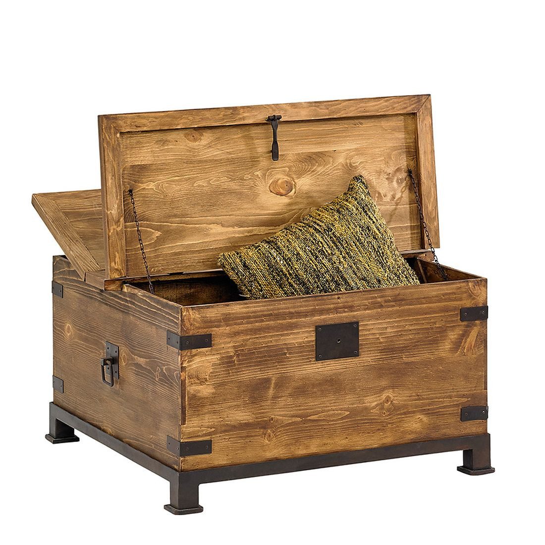 WOLF MÖBEL Wohnzimmertisch MEXIKO Couchtisch Truhe mit zwei Deckeln, Eisenfuß (90x88x48), MEXIKO Couchtisch Truhe mit zwei Deckeln, Eisenfuß