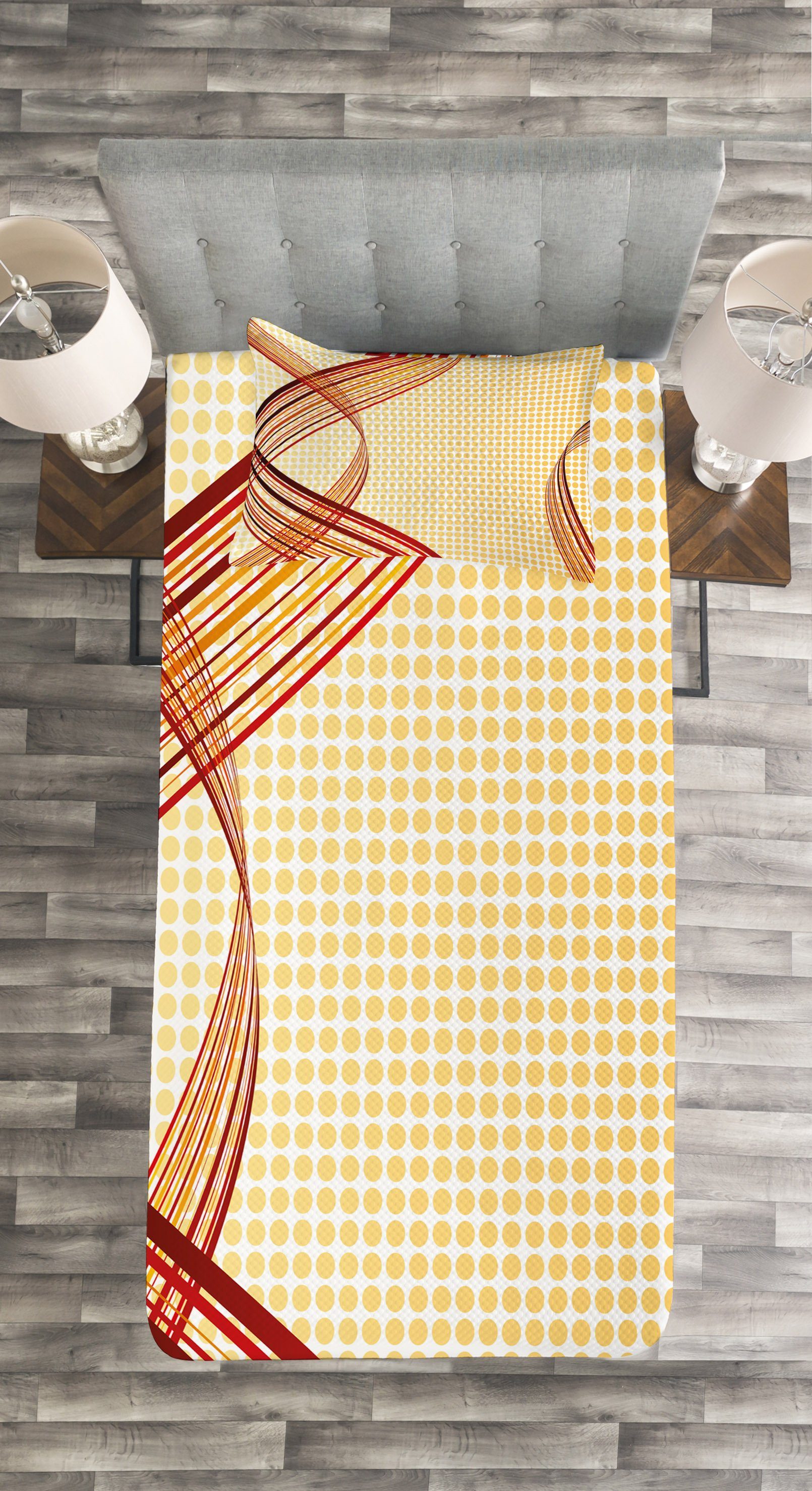 Abstrakt Kissenbezügen Abakuhaus, Set mit Tagesdecke Modern Curvy Waschbar, Streifen
