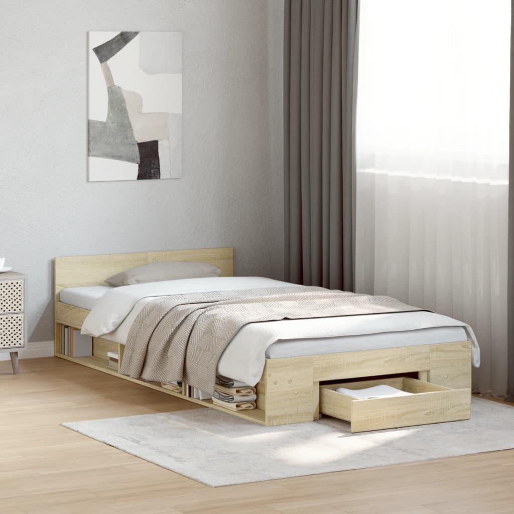 vidaXL Bettgestell vidaXL Bettgestell mit Schublade Sonoma-Eiche 90x190 cm Holzwerkstoff