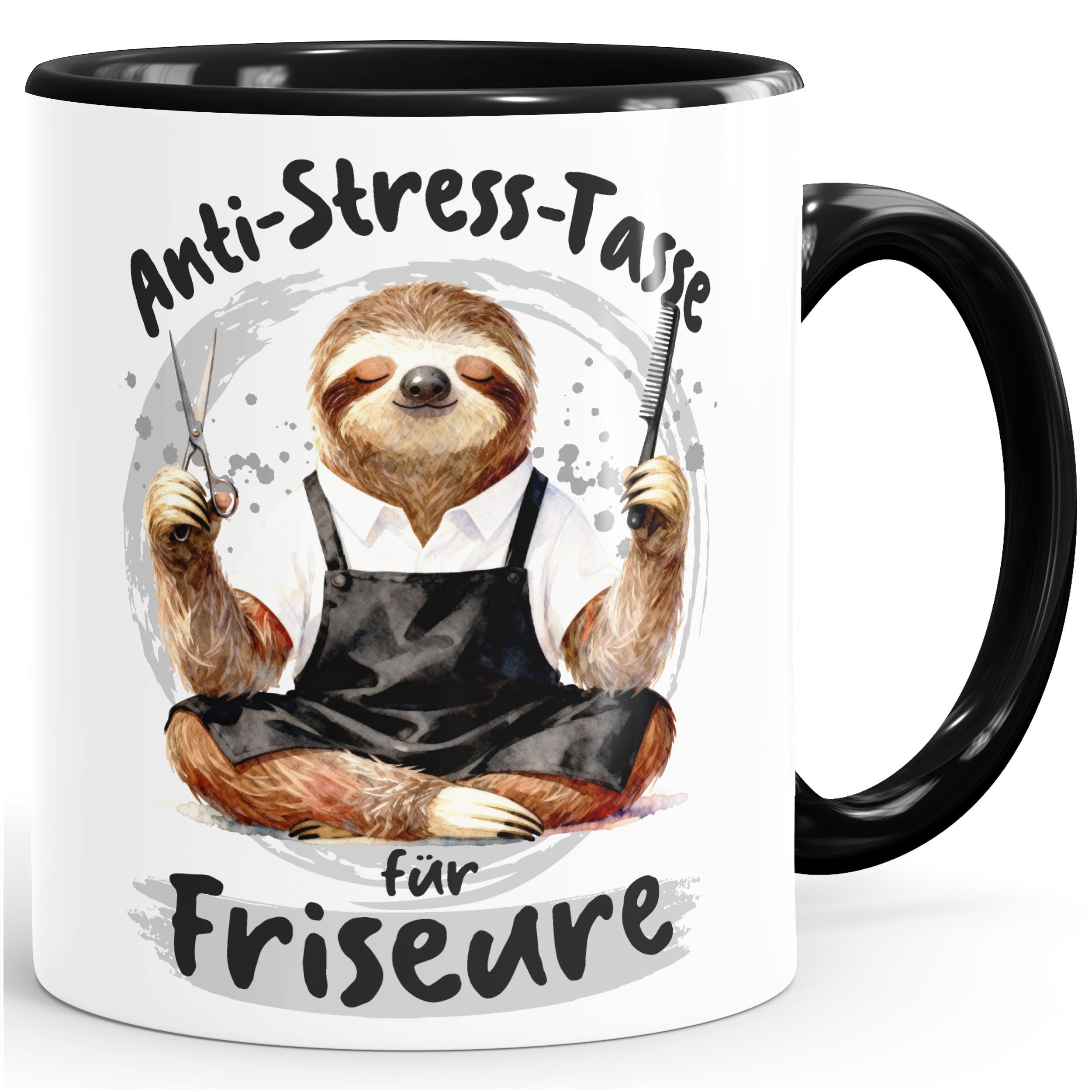 MoonWorks Tasse Kaffee-Tasse Geschenk Friseure Anti Stress Bürotasse Faultier Lustig, Keramik