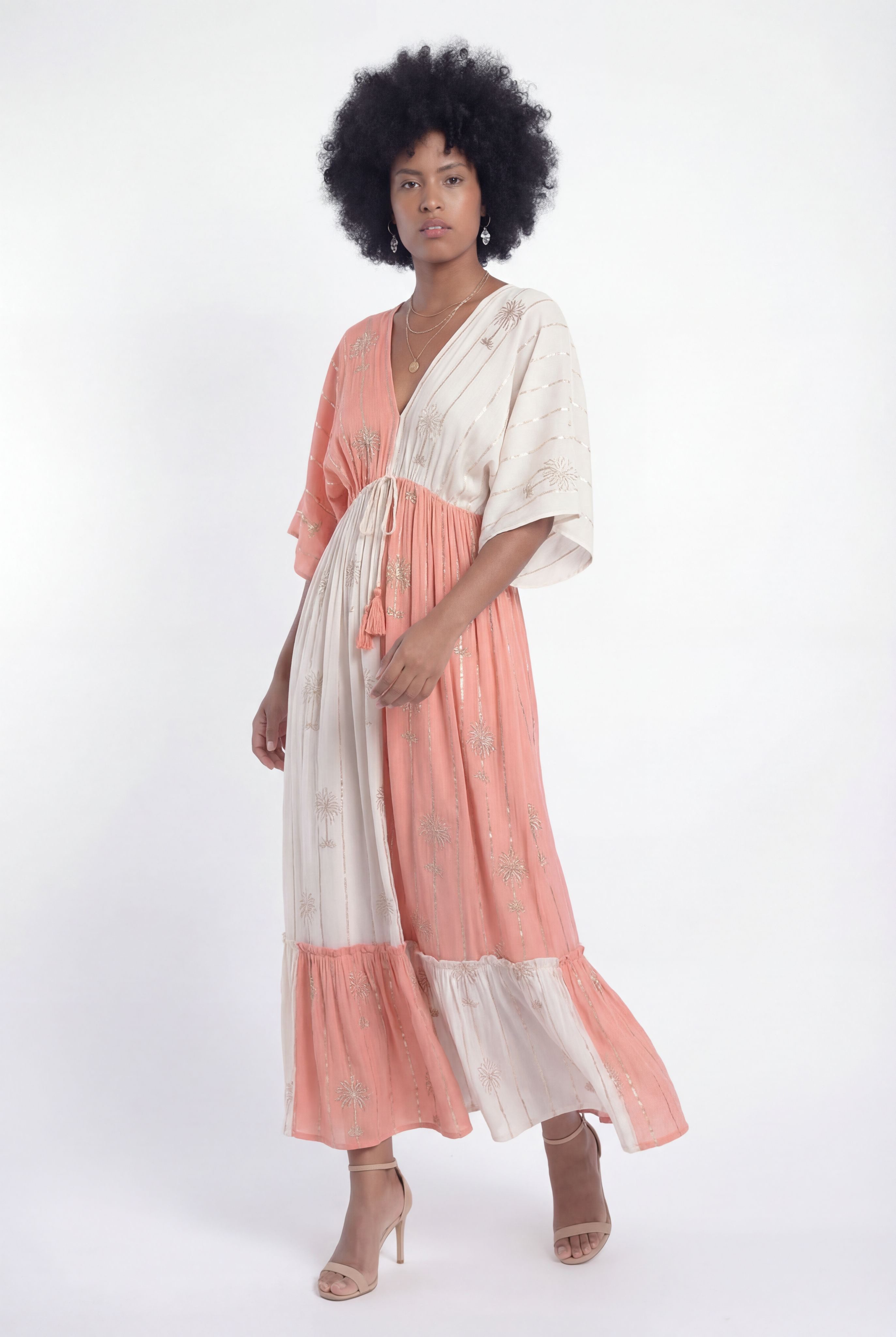 YC Fashion & Style Maxikleid V-Ausschnitt Kleid Blau-Creme – One Size 34–40 aus Viskose