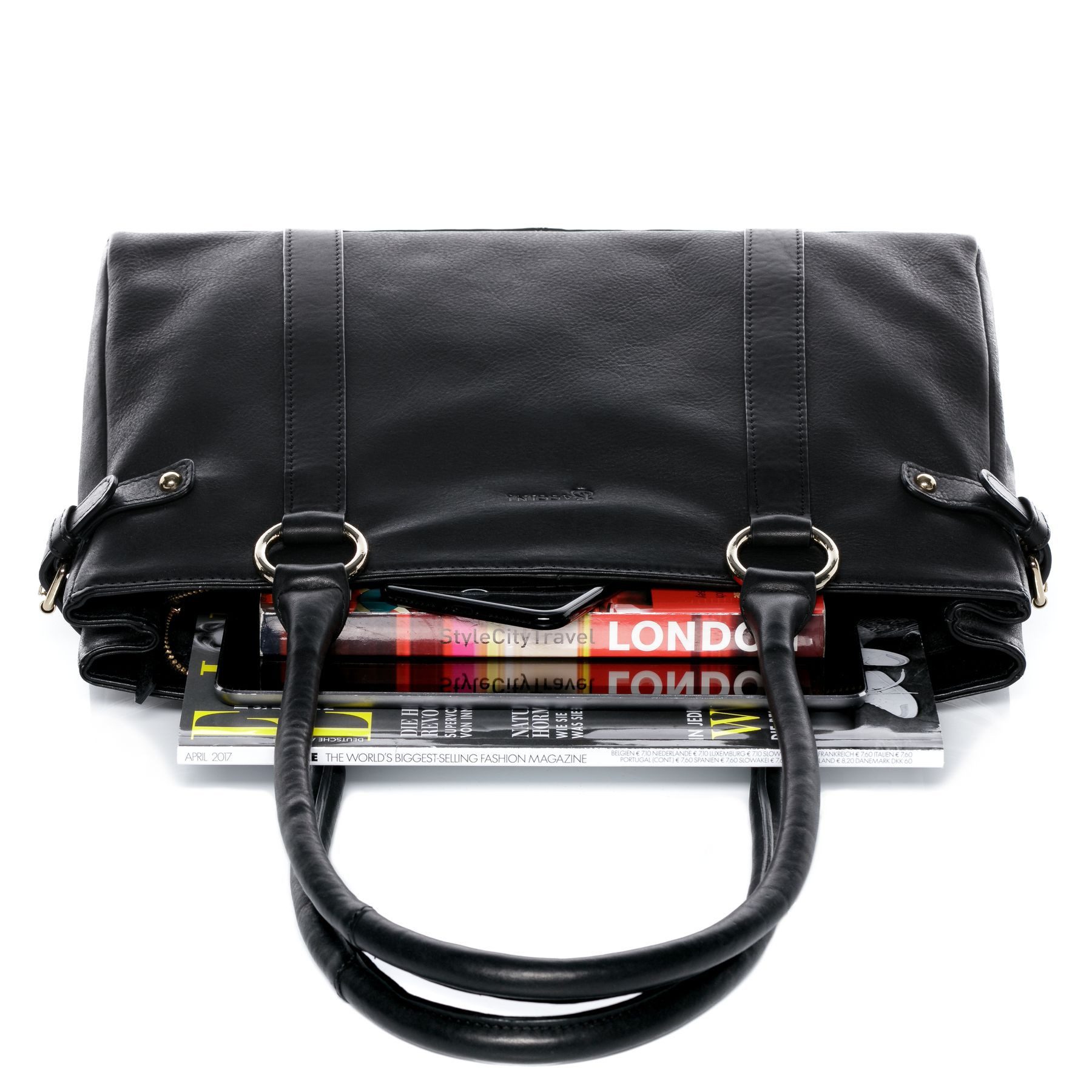 BACCINI Umhängetasche echt Leder Handtasche Schultertasche groß schwarz NOEMI, Schultertasche Echtleder für Damen, Shopper schwarz – Bild 5 von 5