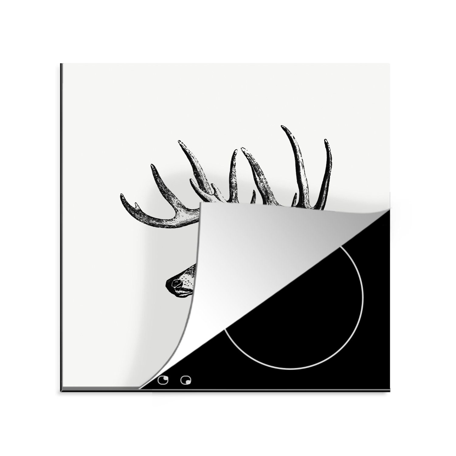 MuchoWow Herdblende-/Abdeckplatte Retro - Hirsche - Tiere, Vinyl, (1 tlg), 78x78 cm, Ceranfeldabdeckung, Arbeitsplatte für küche