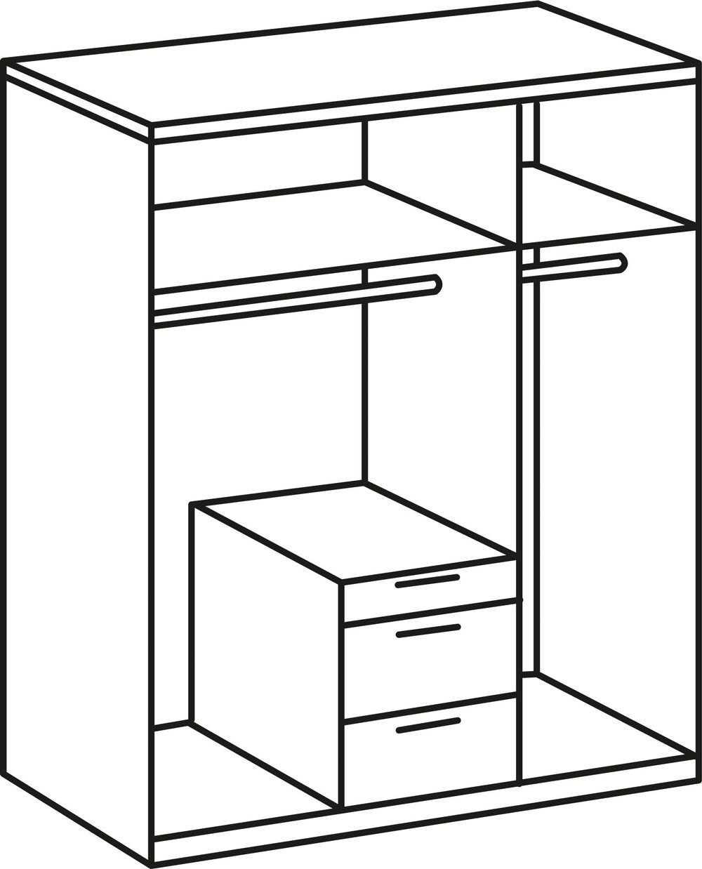 Wimex Drehtürenschrank New York (3 Türen, 3 Schubladen, Spiegel, 1-St., moderne Optik, 3-türig) 3-türig 135x58x236cm weiß mit Spiegel