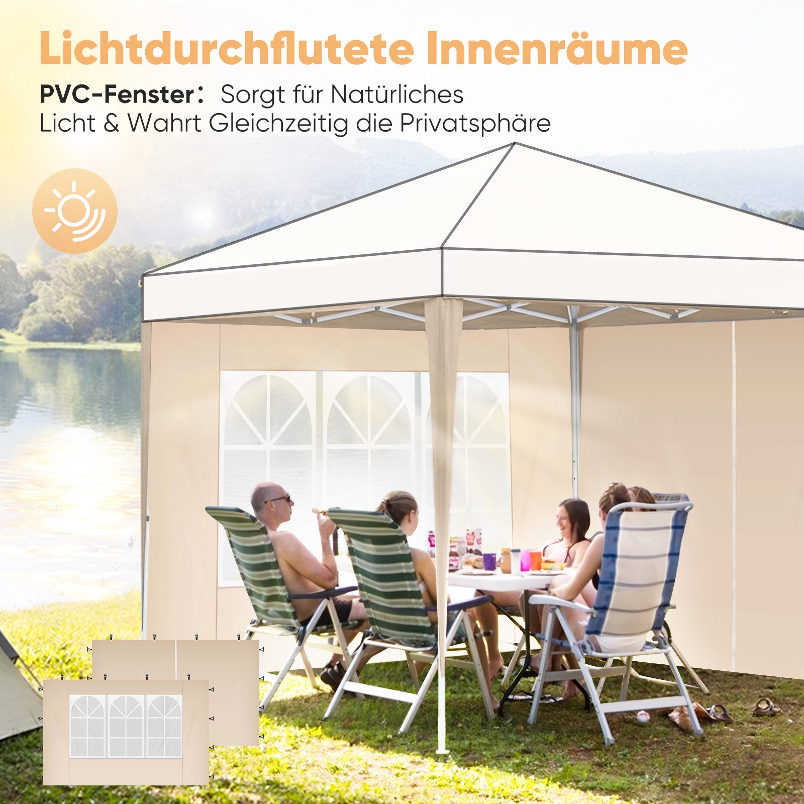 Sekey Pavillonseitenteil 2er Set Pavillon Seitenteile Seitenwand für Faltpavillon 300 x 300 cm, Mit Reißverschluss, mit Fenster / auch für 300 x 600 cm, 300 x 9 – Bild 5 von 5