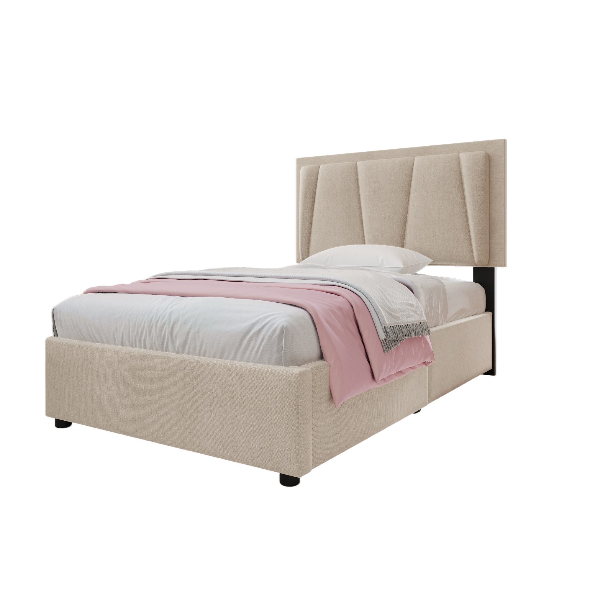 BlingBin Polsterbett Einzelbett Stauraumbett (1-tlg., Lattenrost aus Holz), mit LED-Beleuchtung, 2 Schubladen, Höhenverstellbarem Kopfteil, 90x200cm