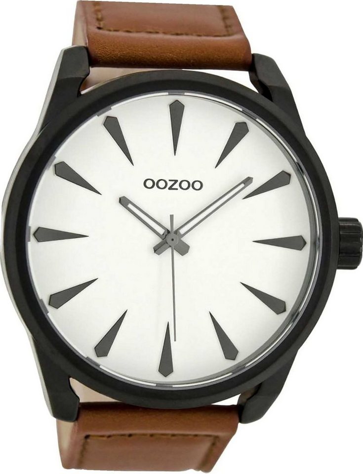 OOZOO Quarzuhr Oozoo Leder Herren Uhr C8226 Analog, Herrenuhr Lederarmband  braun, rundes Gehäuse, extra groß (ca. 48mm)