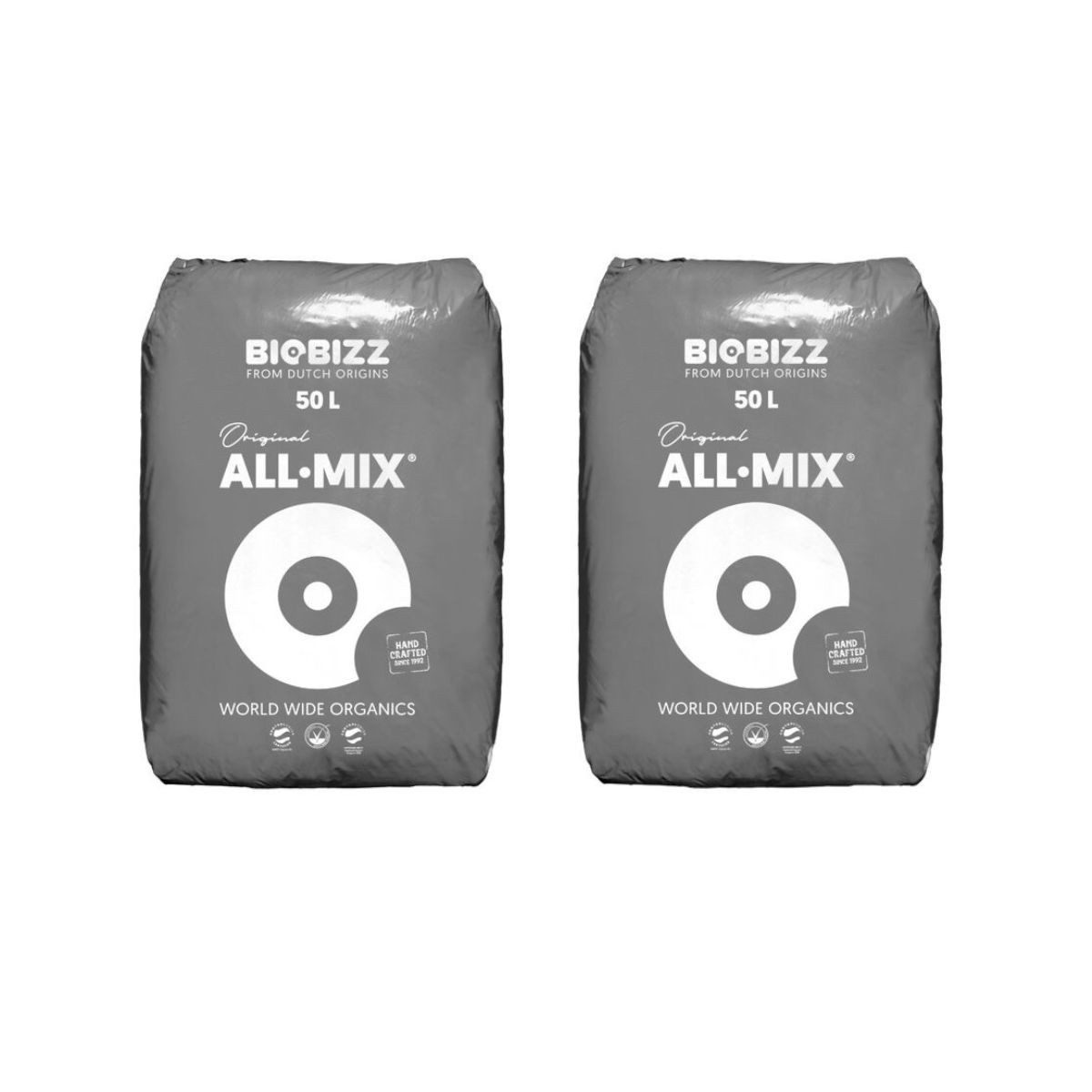 Biobizz Pflanzerde BioBizz All Mix - Set, mit Organischer NPK-Dünger, Vorgedüngtes Substrat, (2x 50 Liter), 2x 50 Liter