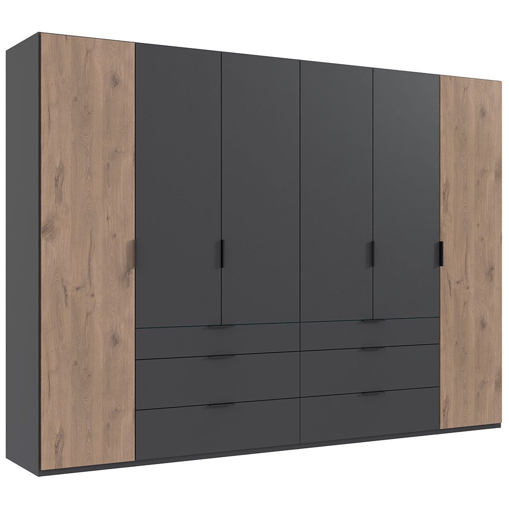 Lomadox Kleiderschrank BIELLA-43 Schlafzimmerschrank Drehtürenschrank 300 cm breit in grau und Eiche