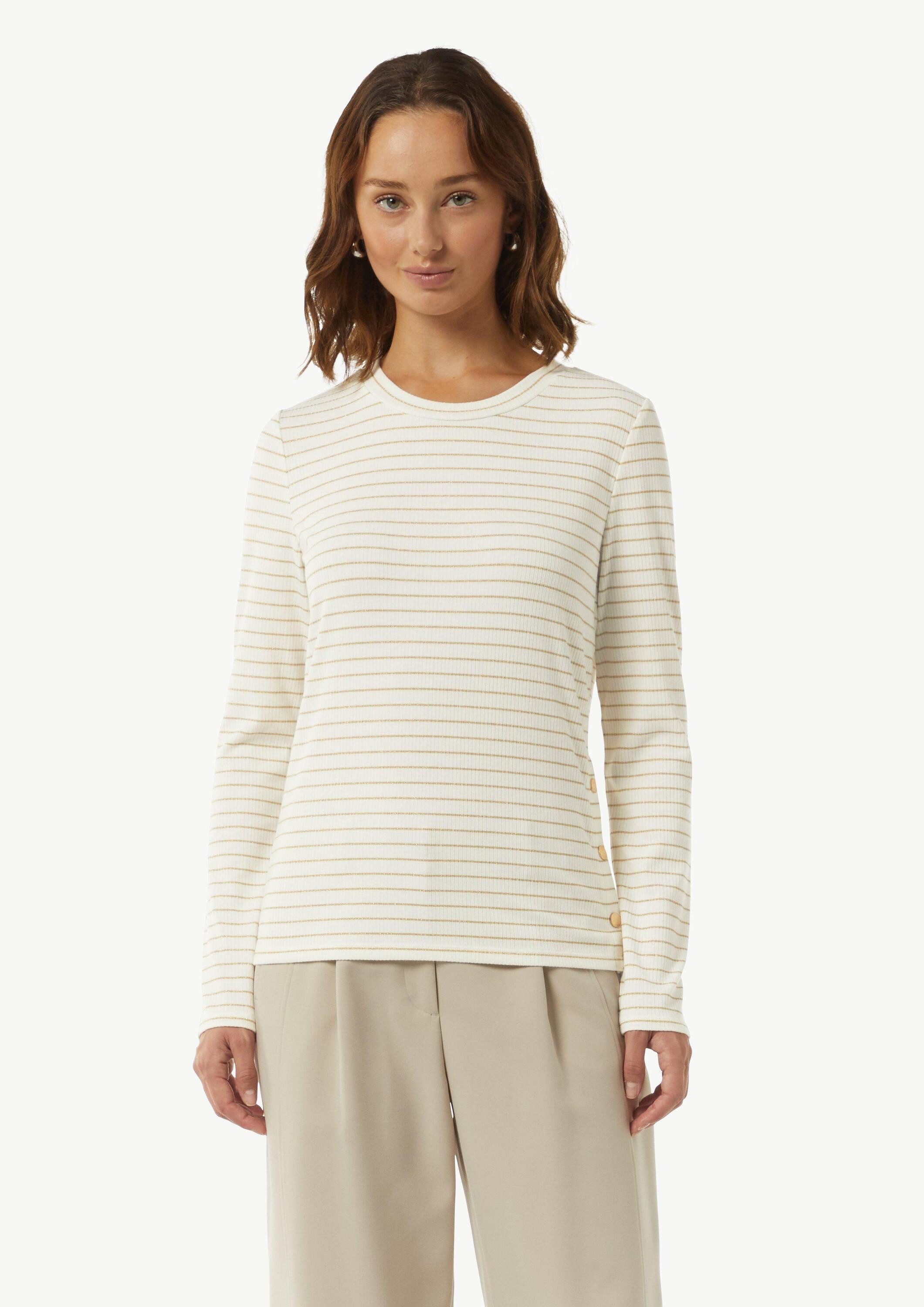 comma Langarmshirt T-Shirt Langarmshirt mit gestrickten Streifen aus Glitzergarn