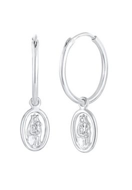 Elli Paar Ohrhänger Creolen Einhänger Heilige Maria Vintage 925 Silber, Marienbild