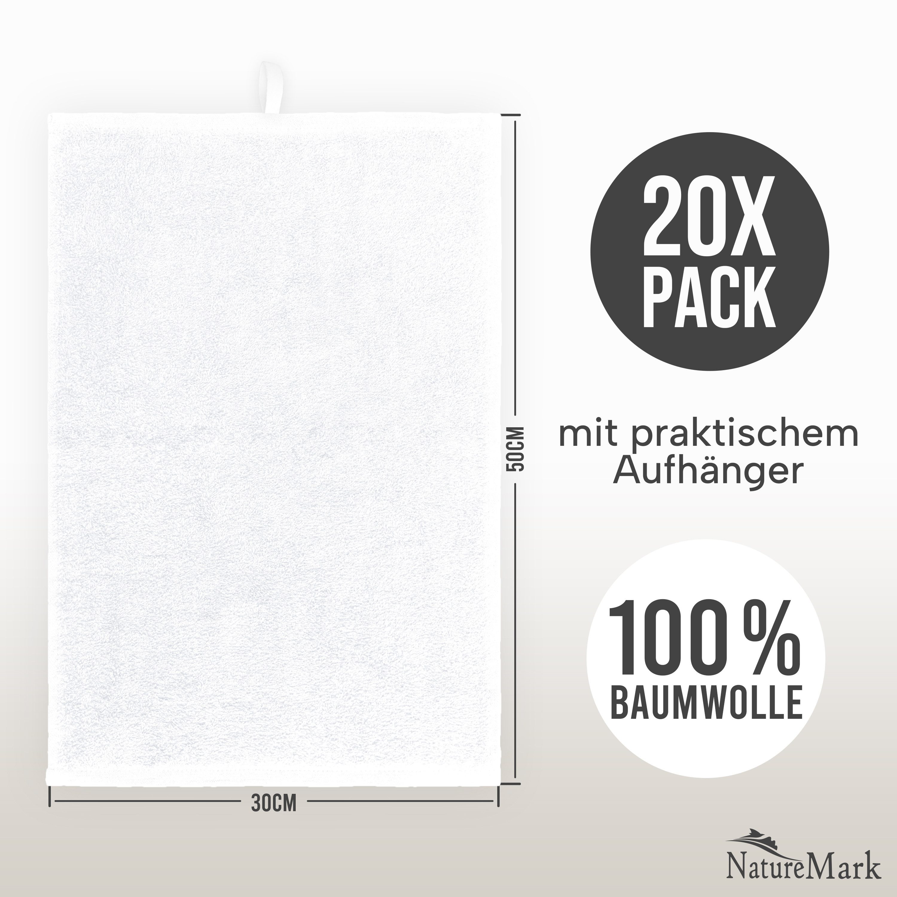 NatureMark Gästehandtuch 20er-Sparpack Frottier Gästetücher 30x50cm, 100% Baumwolle (20-St), Gästehandtuch 30x50cm Weiß