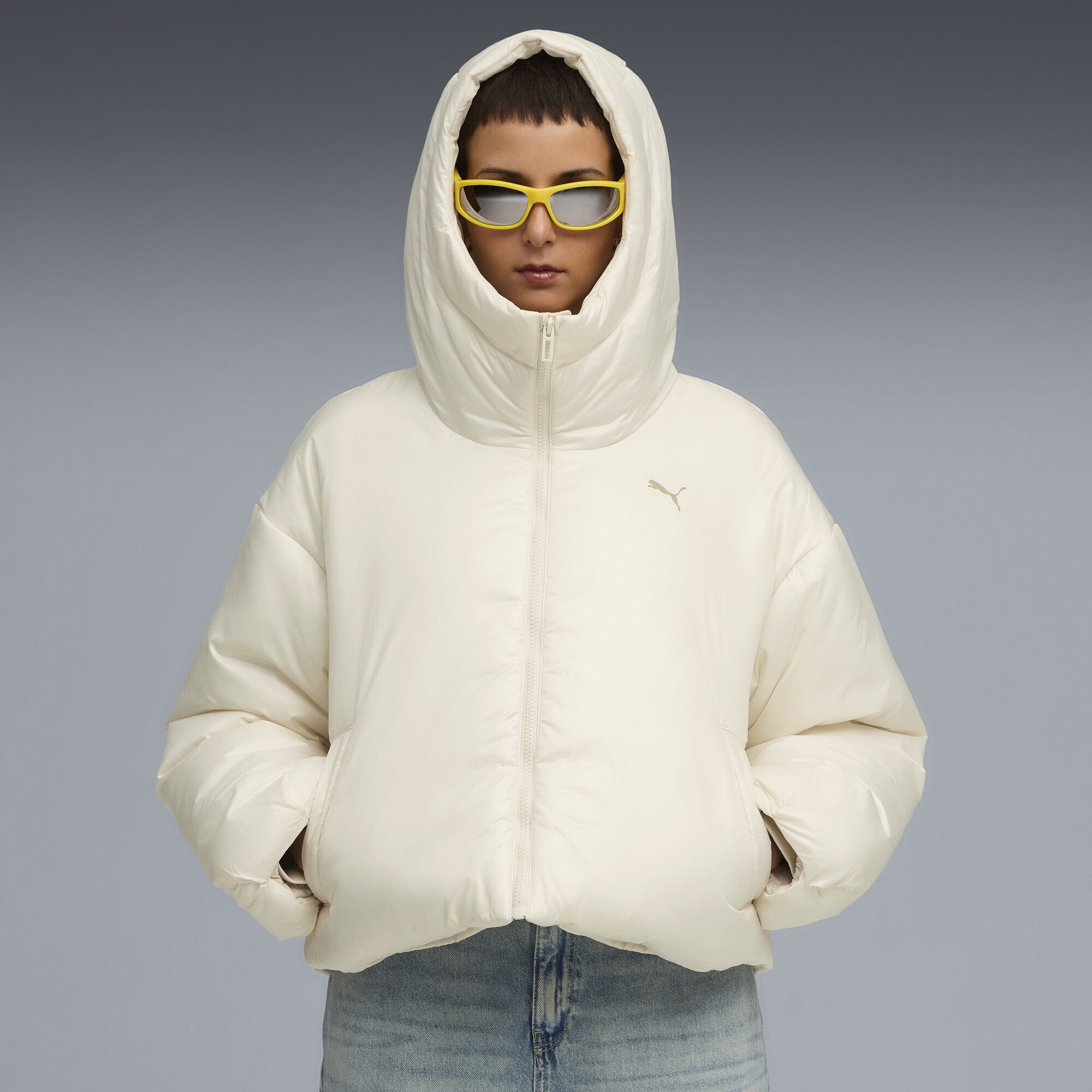 PUMA Winterjacke Wardrobe Essentials Shiny Wattierte Kapuzenjacke Damen günstig online kaufen