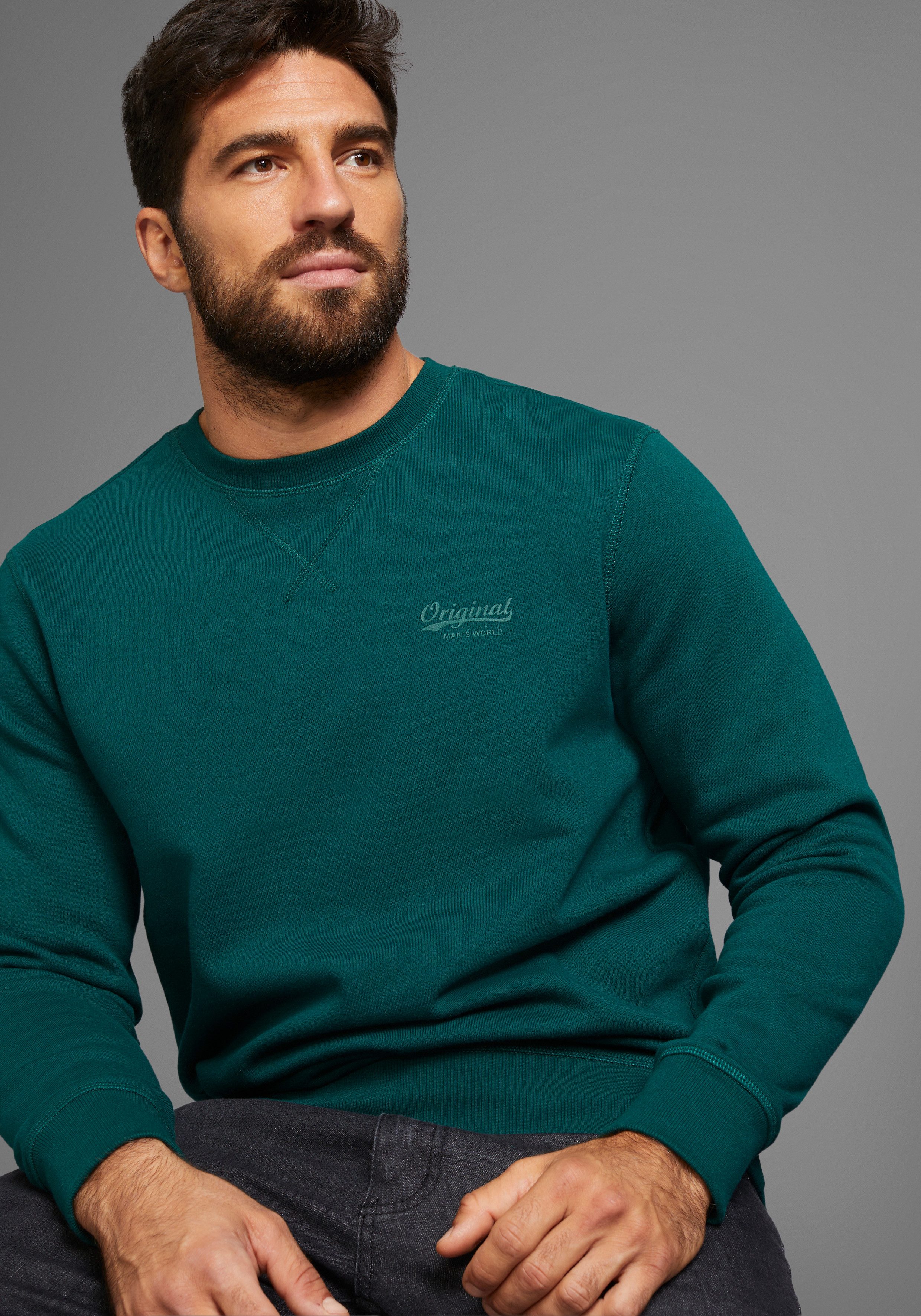 Man's World Sweatshirt Langarm, Basic-Stil, unifarben, Rundhalsausschnitt