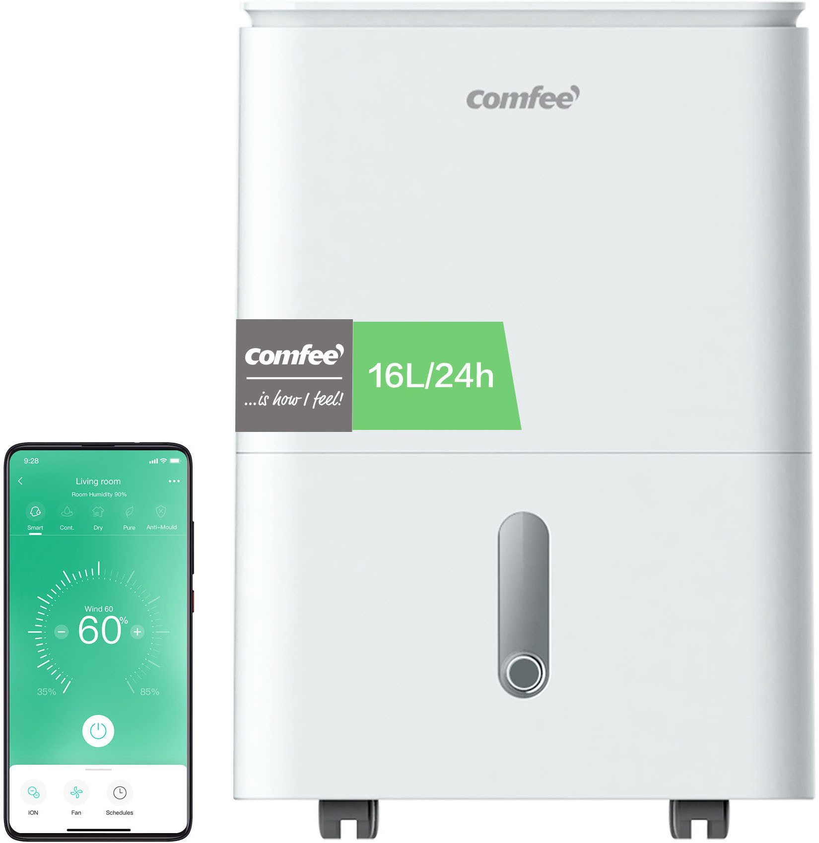 comfee Luftentfeuchter »Easy Dry 16« geeignet für Räume mit bis zu 32 m², Entfeuchtung 16 l/Tag, mit Trocknermodus, App -und Sprachsteuerung